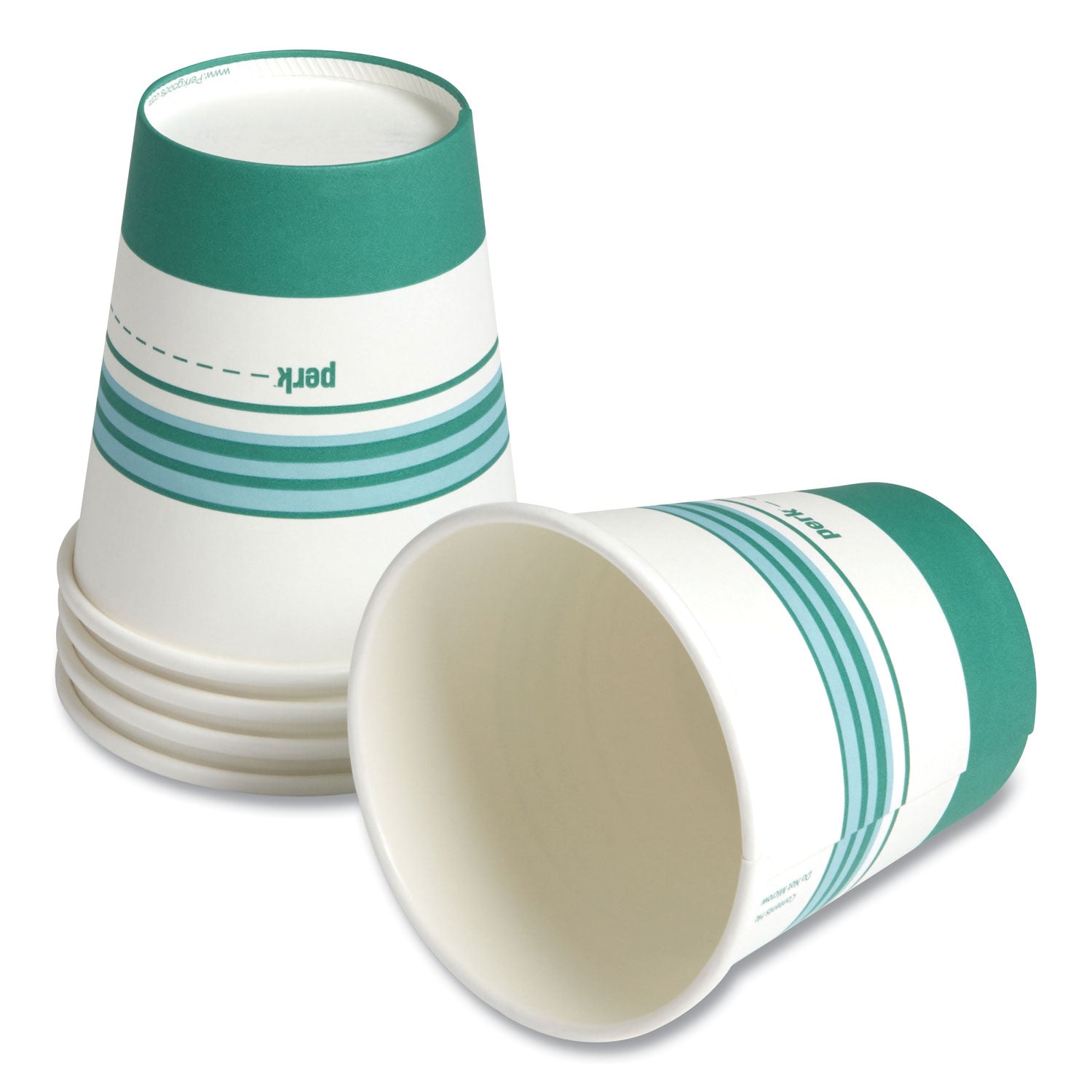 Perk Paper Hot Cups, 10 oz, White/Teal, 50/Pack (24375259)
