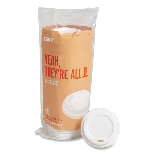 Perk Plastic Hot Cup Lids, Fits 8 oz Cups, White, 50/Pack (24375268)