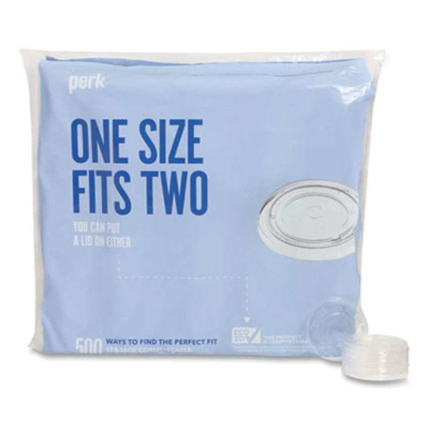 Perk Compostable Straw Slot Plastic Cold Cup Lids, Fits 12 oz, 16 oz Cold Cups, Clear, 500/Pack (24394125)