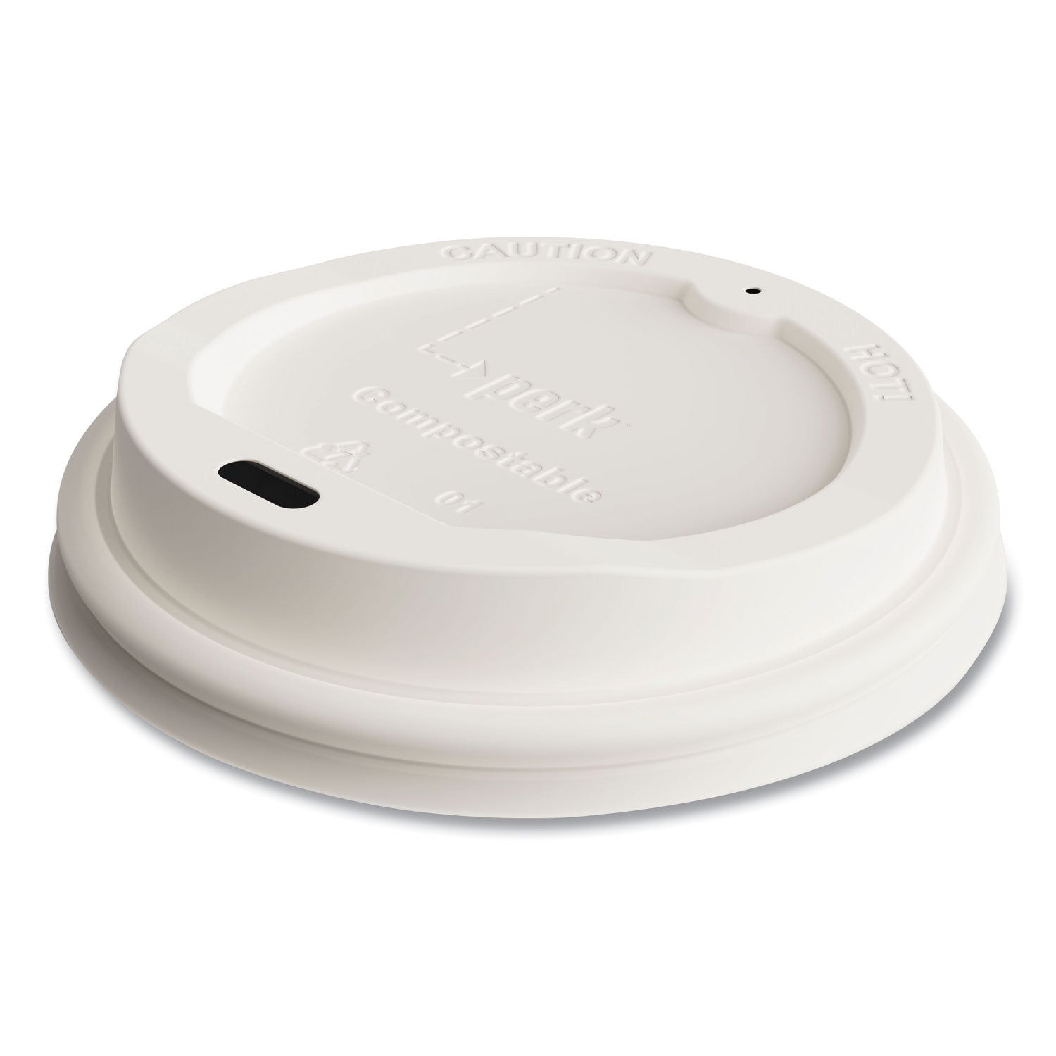 Perk Compostable Plastic Hot Cup Lids, Fits 10 oz , 12 oz, 16 oz Cups, White, 50/Pack (24394129)