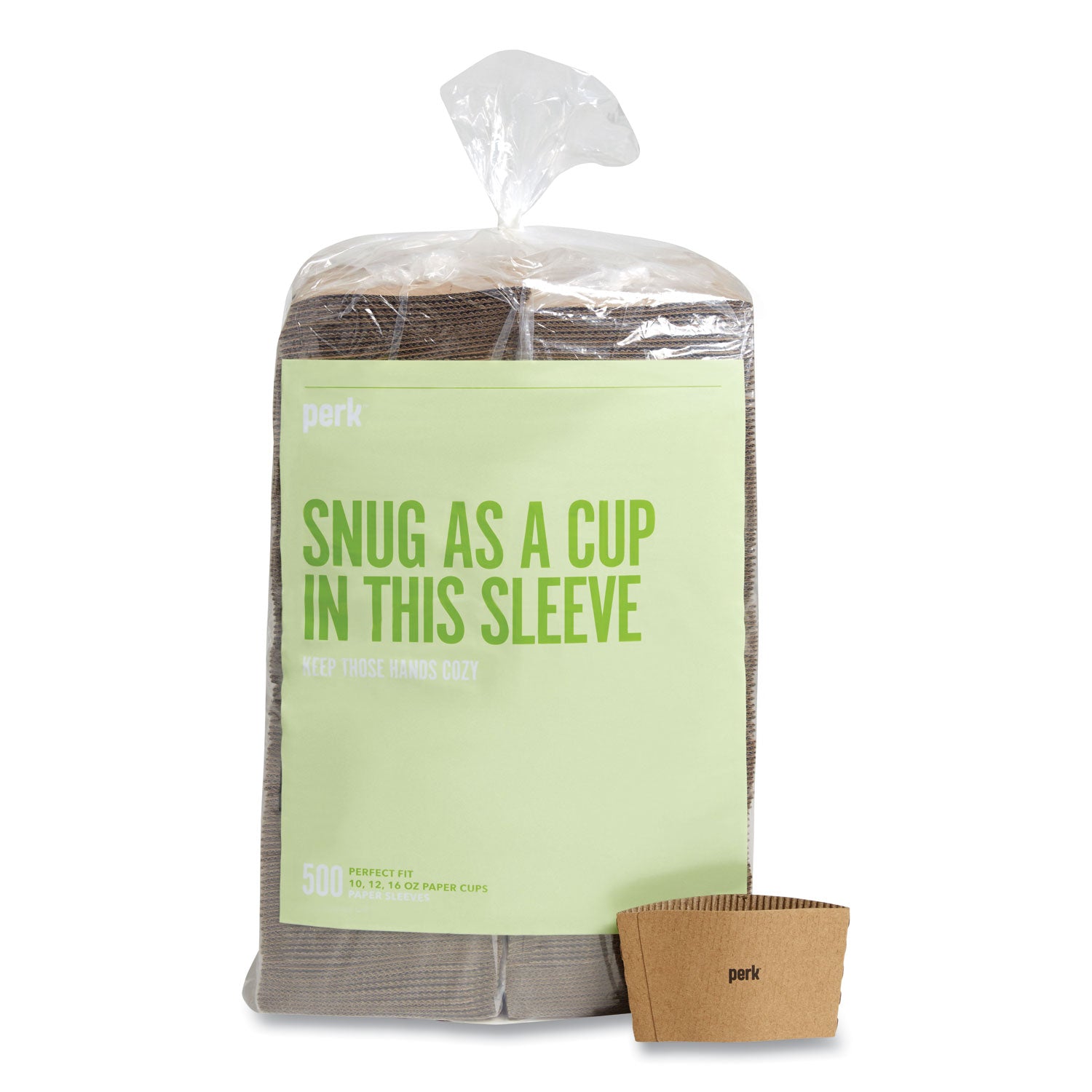 Perk Paper Hot Cup Sleeves, Fits 10, 12, 16 oz Cups, Brown, 500/Pack (24394122)