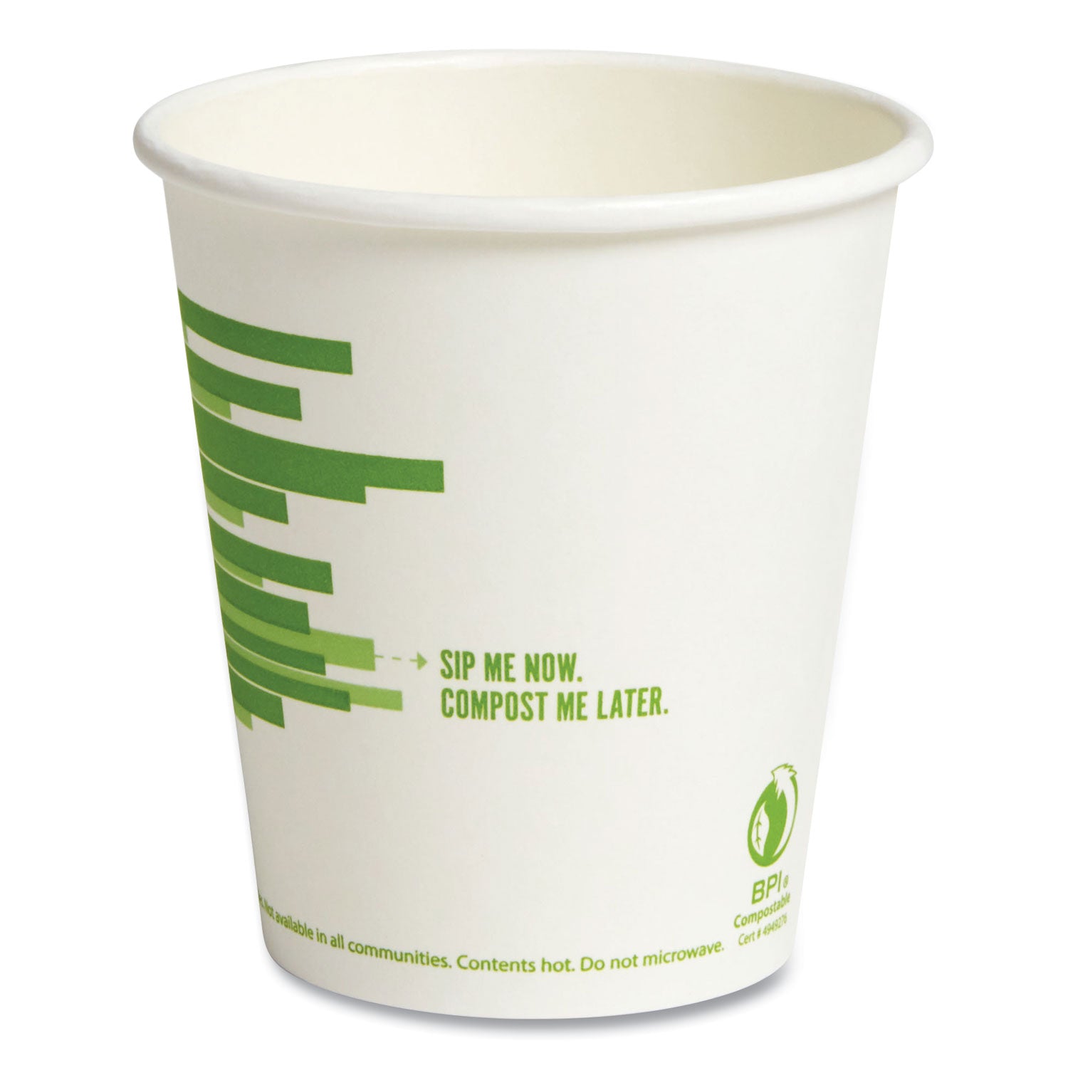 Perk Eco-ID Compostable Paper Hot Cups, 10 oz, White/Green, 50/Pack (24394117)
