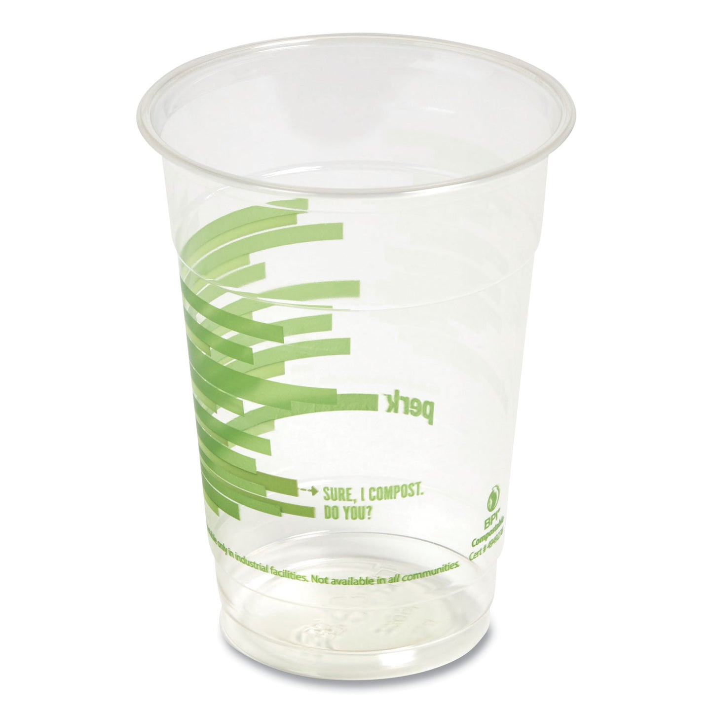 Perk Eco-ID Compostable PLA Corn Plastic Cold Cups, 16 oz, Clear/Green, 50/Pack, 6 Packs/Carton (24394128)