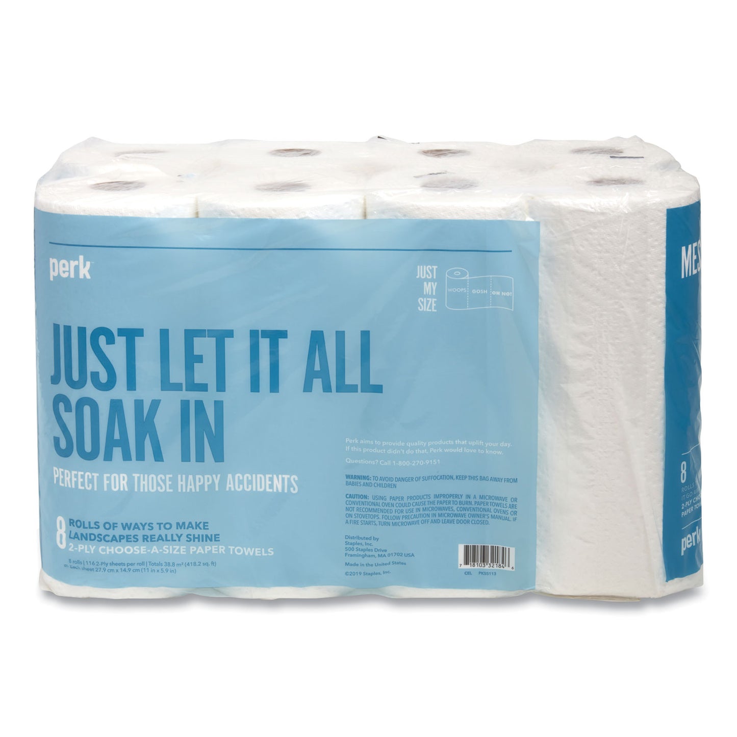 Perk Choose-A-Size Kitchen Roll Paper Towels, 2-Ply, 5.9 x 11, White, 116 Sheets/Roll, 8 Rolls/Pack (24380329)