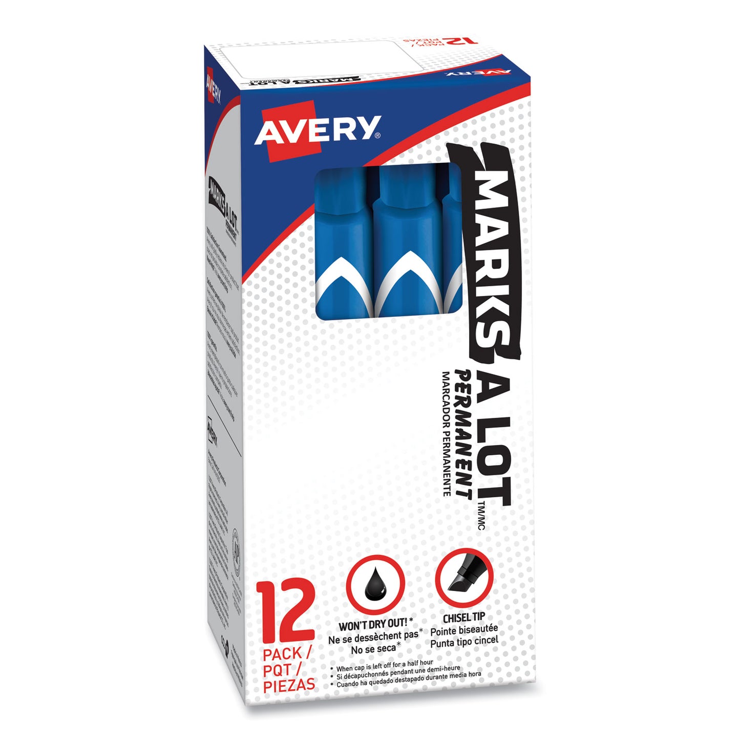 Avery MARKS A LOT Large Desk-Style Permanent Marker, Broad Chisel Tip, Blue, Dozen (8886) (08886)