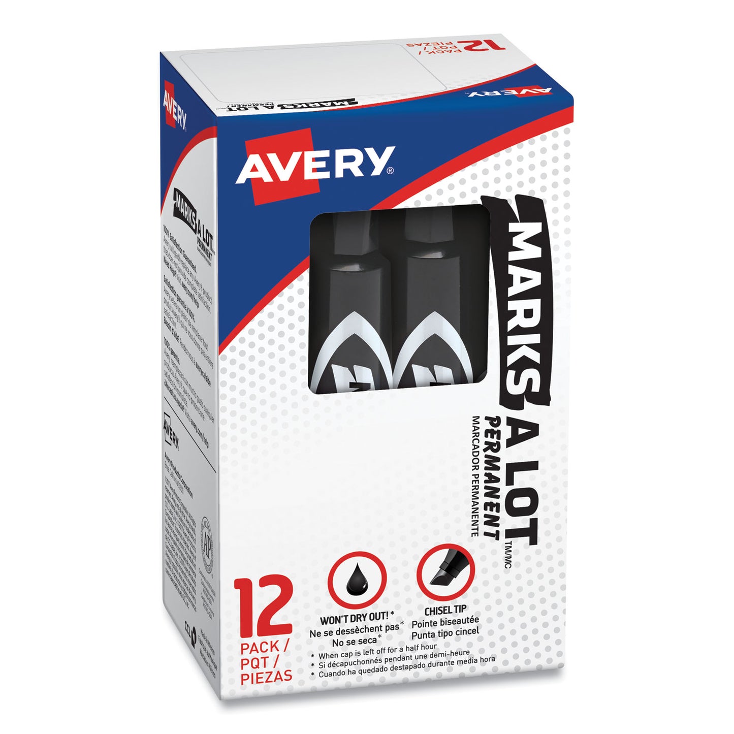 Avery MARKS A LOT Regular Desk-Style Permanent Marker, Broad Chisel Tip, Black, Dozen (7888) (07888)