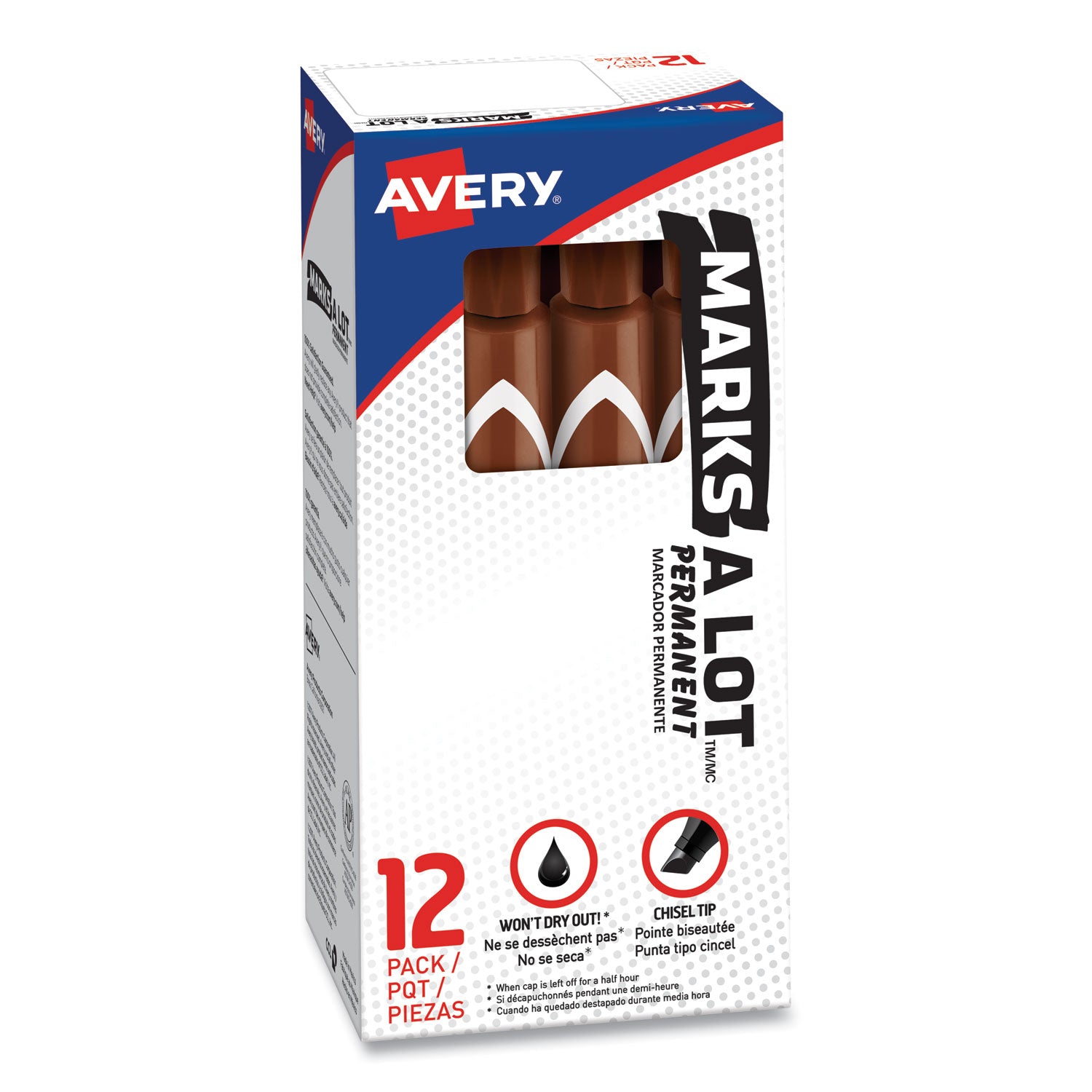 Avery MARKS A LOT Large Desk-Style Permanent Marker, Broad Chisel Tip, Brown, Dozen (8881) (08881)
