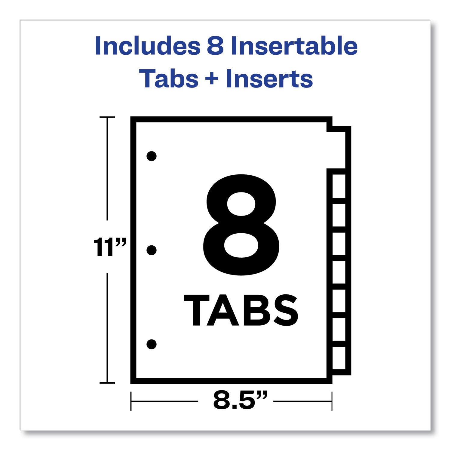 Office Essentials Plastic Insertable Dividers, 8-Tab, 11 x 8.5, Assorted Tabs, 1 Set (11467)