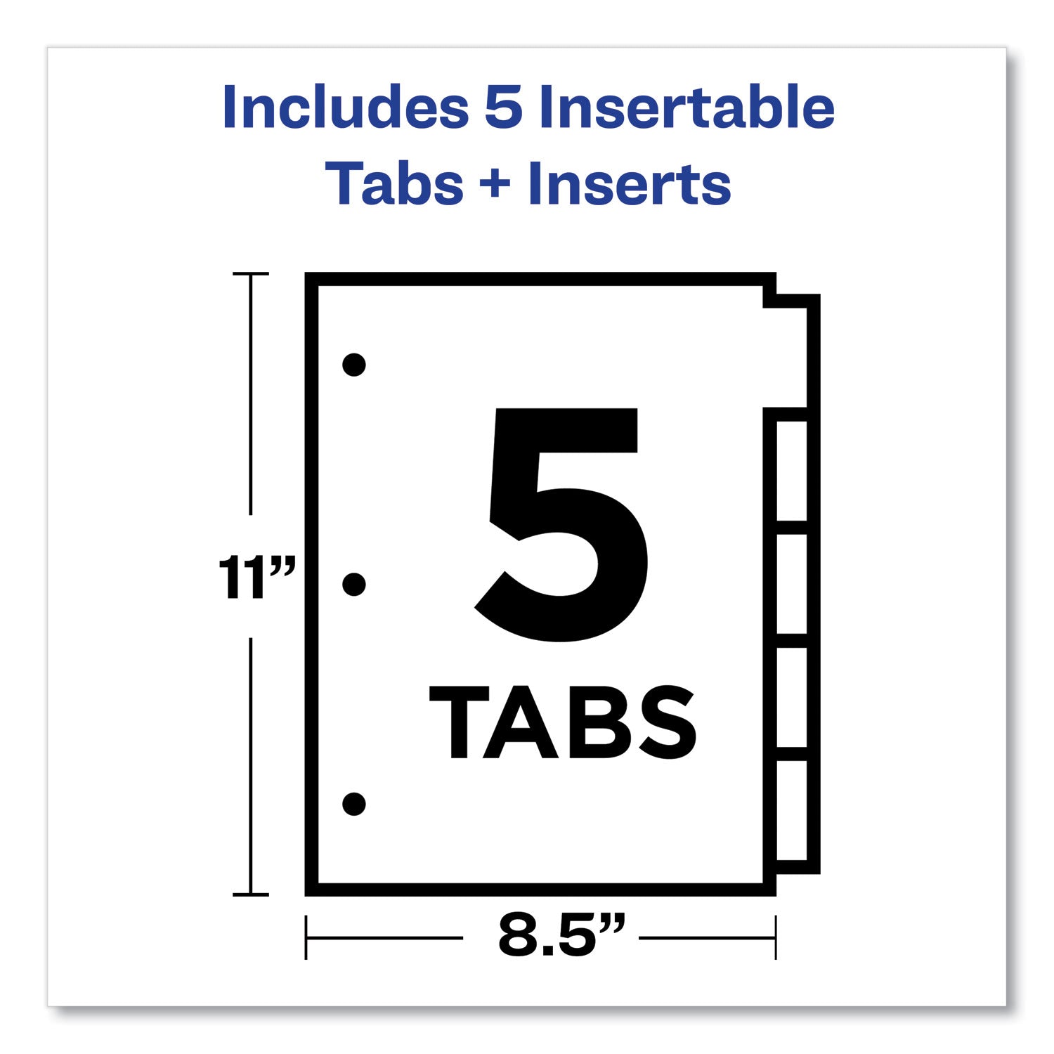 Avery Insertable Big Tab Dividers, 5-Tab, Double-Sided Gold Edge Reinforcing, 11 x 8.5, White, Clear Tabs, 1 Set (11122)