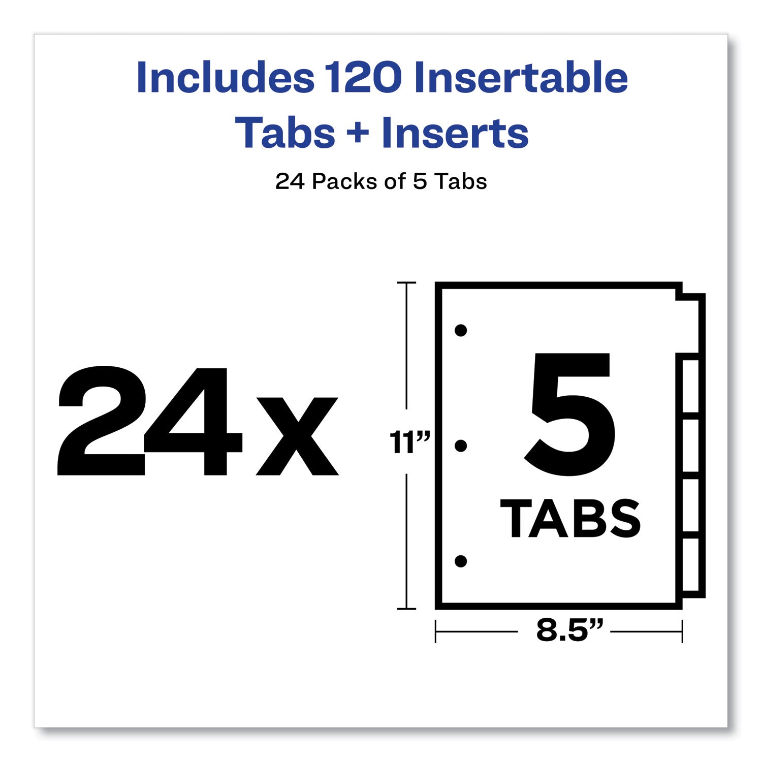 Avery Insertable Big Tab Dividers, 5-Tab, Double-Sided Gold Edge Reinforcing, 11 x 8.5, Buff, Clear Tabs, 24 Sets (11113)