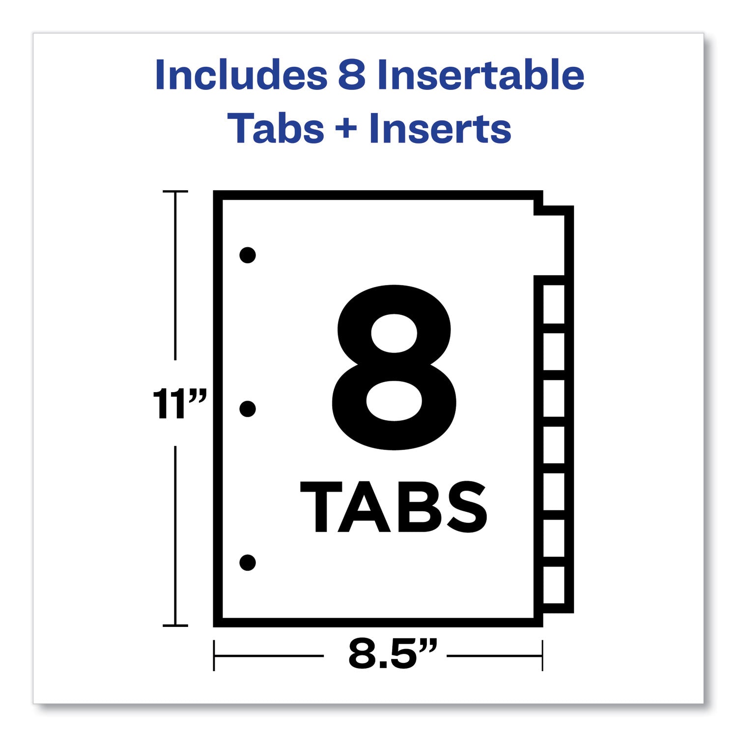 Avery Insertable Big Tab Plastic Dividers, 8-Tab, 11 x 8.5, Assorted, 1 Set (11901)