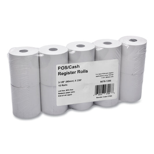 ICONEX Direct Thermal Printing Thermal Paper Rolls, 3.13" x 230 ft, White, 10/Pack (90781356)