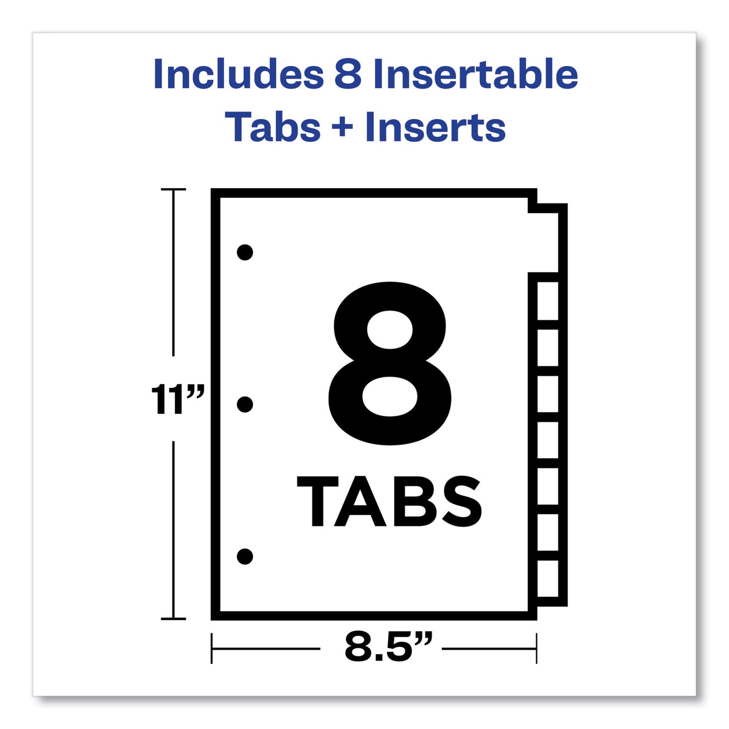 Avery Insertable Big Tab Dividers, 8-Tab, Double-Sided Gold Edge Reinforcing, 11 x 8.5, White, Assorted Tabs, 1 Set (11123)