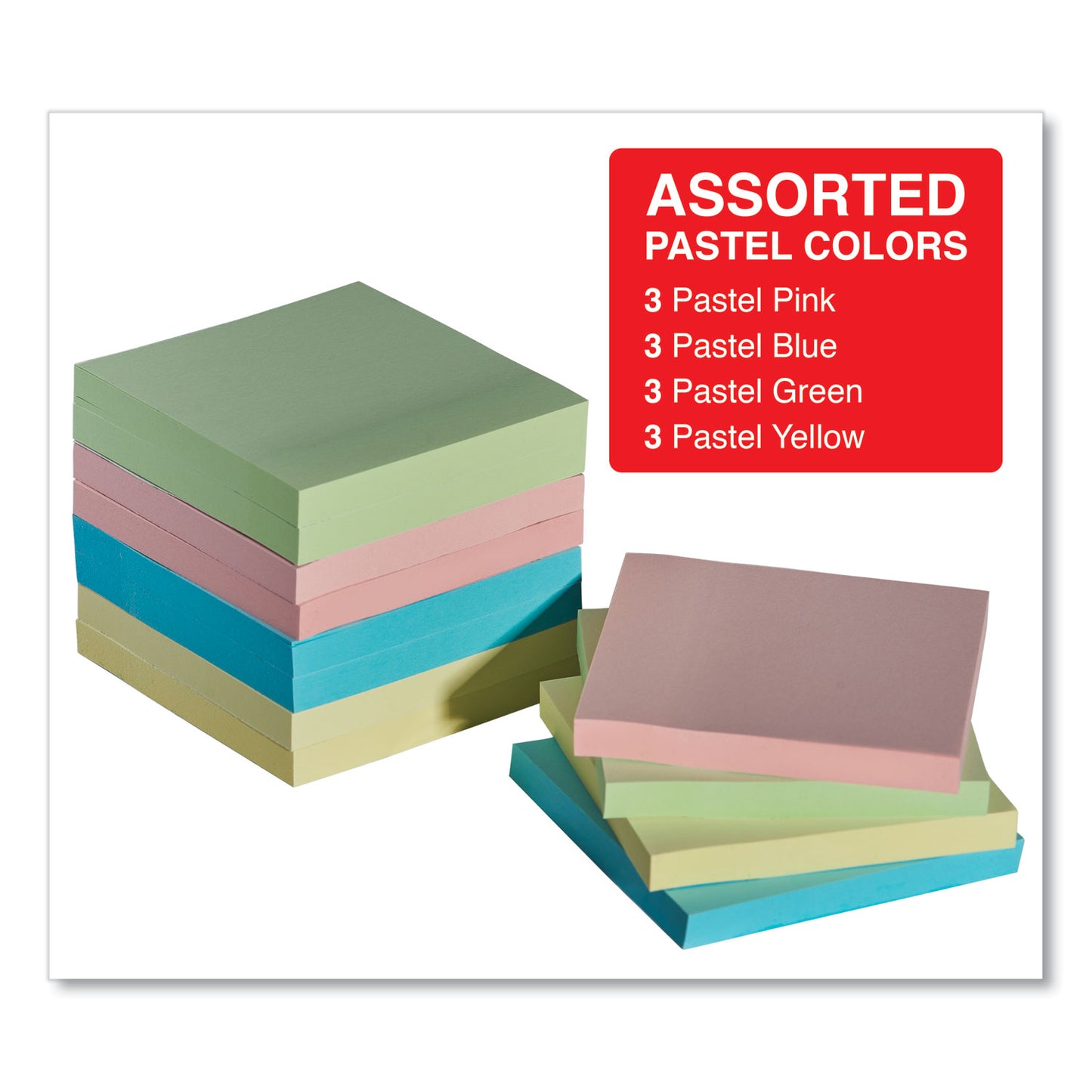 Universal Self-Stick Note Pads, 3" x 3", Assorted Pastel Colors, 100 Sheets/Pad, 12 Pads/Pack (35669)