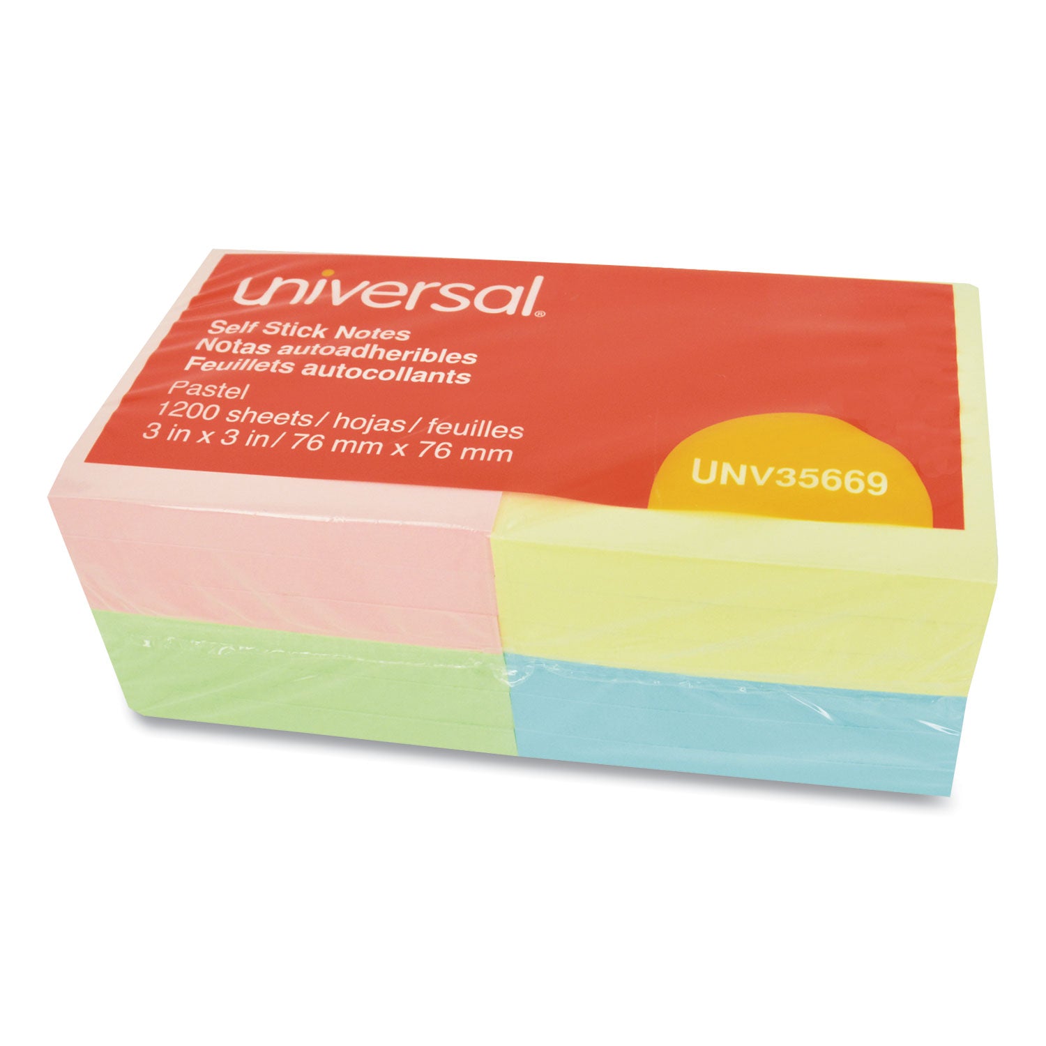 Universal Self-Stick Note Pads, 3" x 3", Assorted Pastel Colors, 100 Sheets/Pad, 12 Pads/Pack (35669)