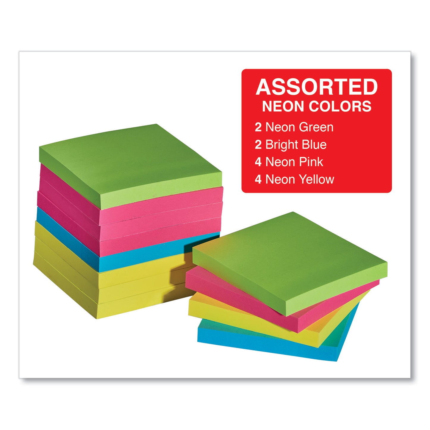 Universal Self-Stick Note Pads, 3" x 3", Assorted Neon Colors, 100 Sheets/Pad, 12 Pads/Pack (35612)
