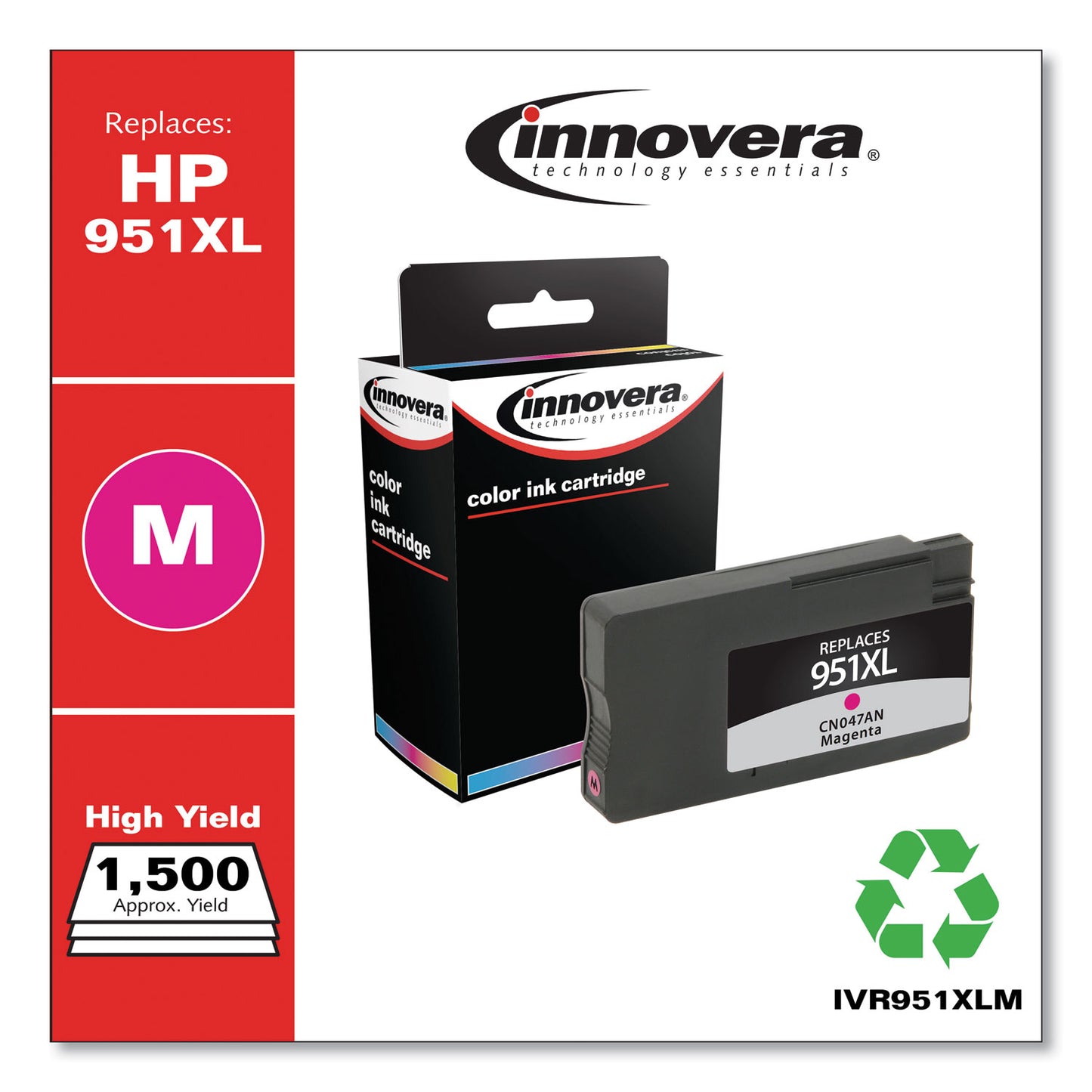 Innovera Remanufactured Magenta High-Yield Ink, Replacement for 951XL (CN047AN), 1,500 Page-Yield (951XLM)