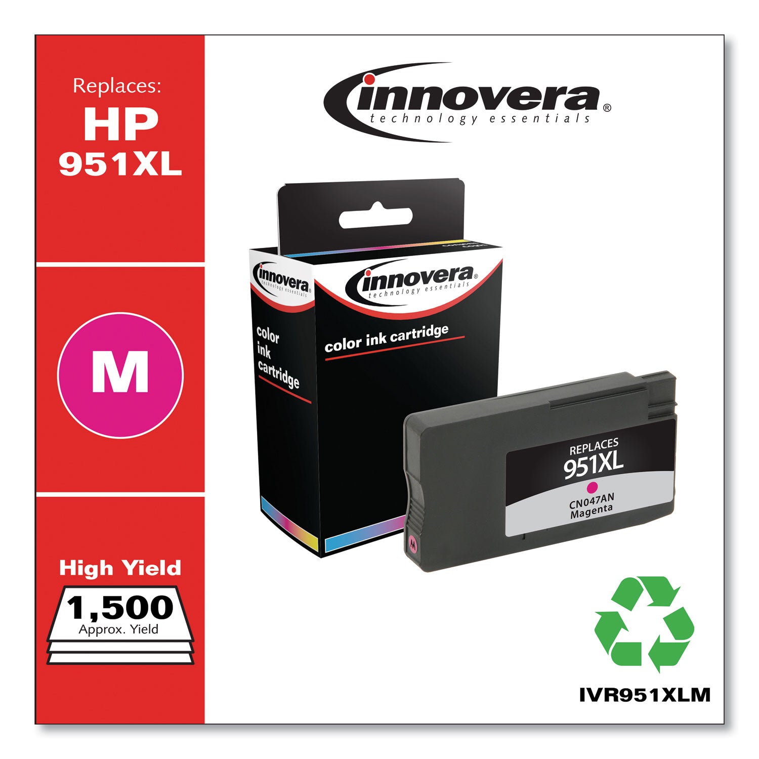 Innovera Remanufactured Magenta High-Yield Ink, Replacement for 951XL (CN047AN), 1,500 Page-Yield (951XLM)