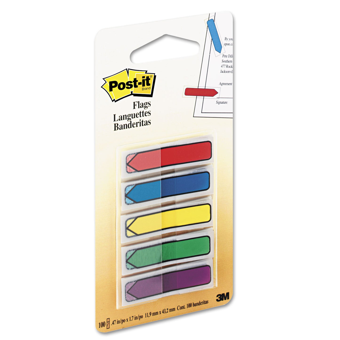 Post-it Arrow 0.5" Page Flags, Blue/Green/Purple/Red/Yellow, 20/Color, 100/Pack (684ARR1)