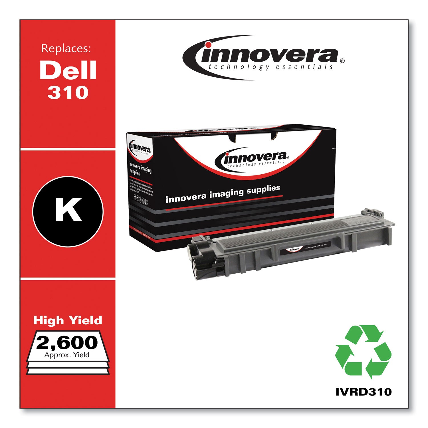 Innovera Remanufactured Black High-Yield Toner, Replacement for 593-BBKC, 2,600 Page-Yield (D310)