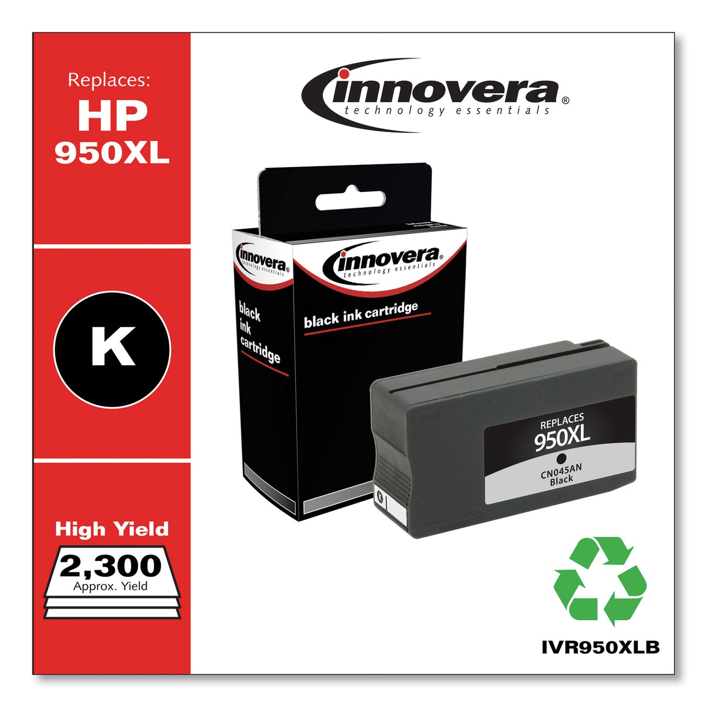 Innovera Remanufactured Black High-Yield Ink, Replacement for 950XL (CN045AN), 2,300 Page-Yield (950XLB)