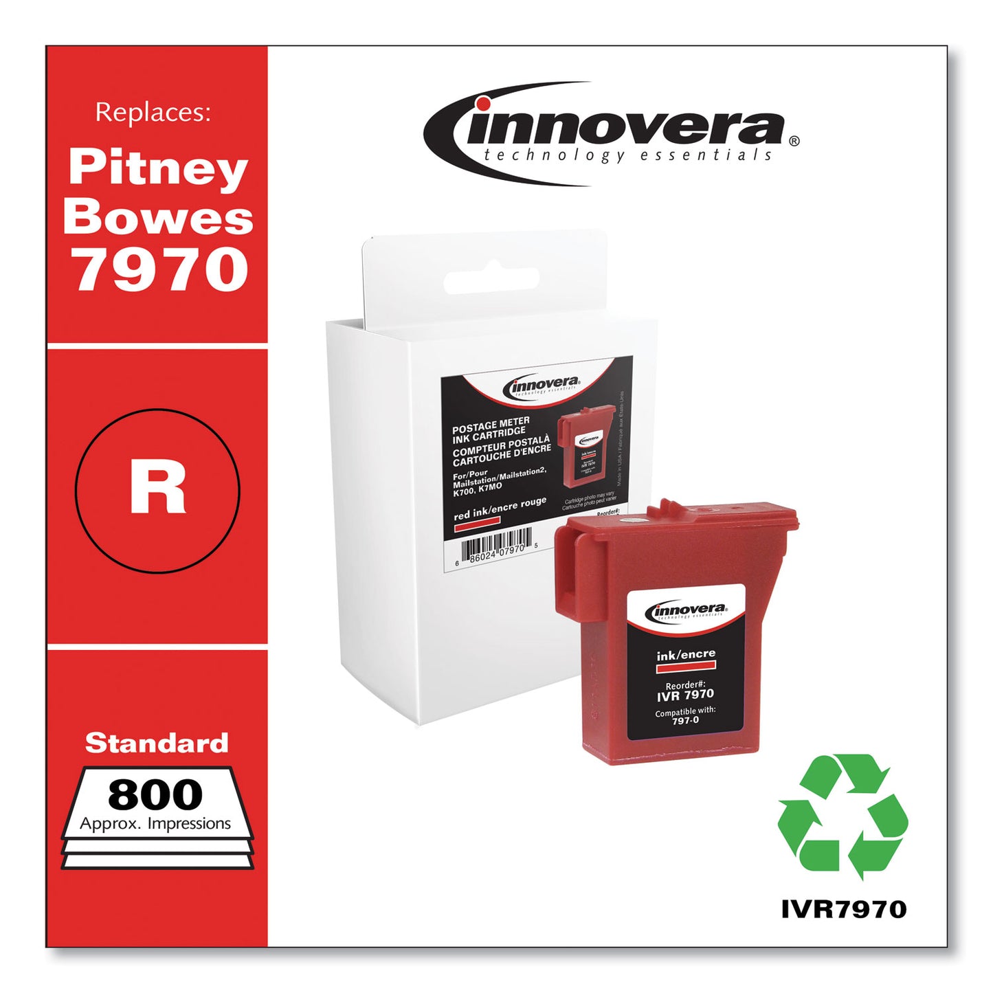 Innovera Compatible Red Postage Meter Ink, Replacement for 797-0 (7970), 800 Page-Yield