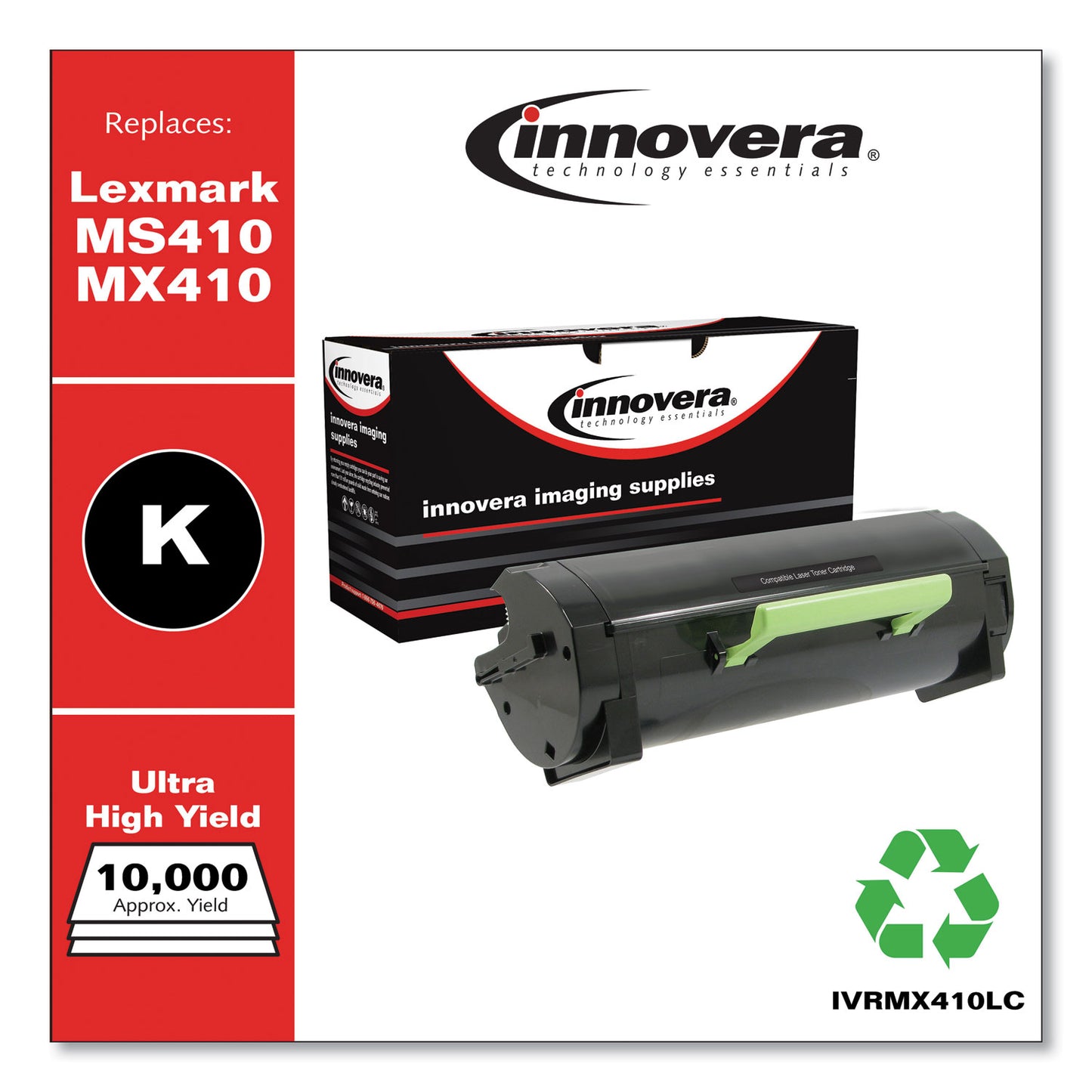 Innovera Remanufactured Black Ultra High-Yield Toner, Replacement for MS410/MX410, 10,000 Page-Yield (MX410LC)