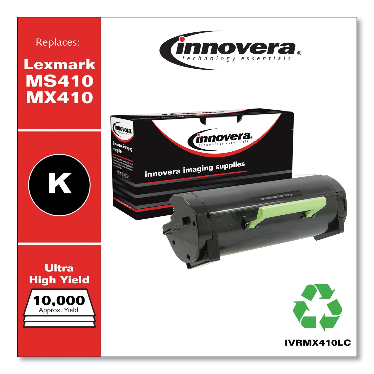 Innovera Remanufactured Black Ultra High-Yield Toner, Replacement for MS410/MX410, 10,000 Page-Yield (MX410LC)