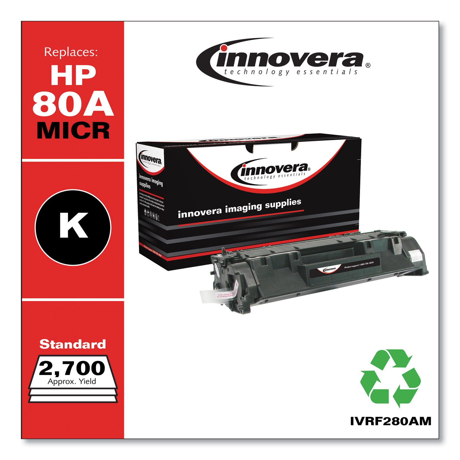 Innovera Remanufactured Black MICR Toner, Replacement for 80AM (CF280AM), 2,700 Page-Yield