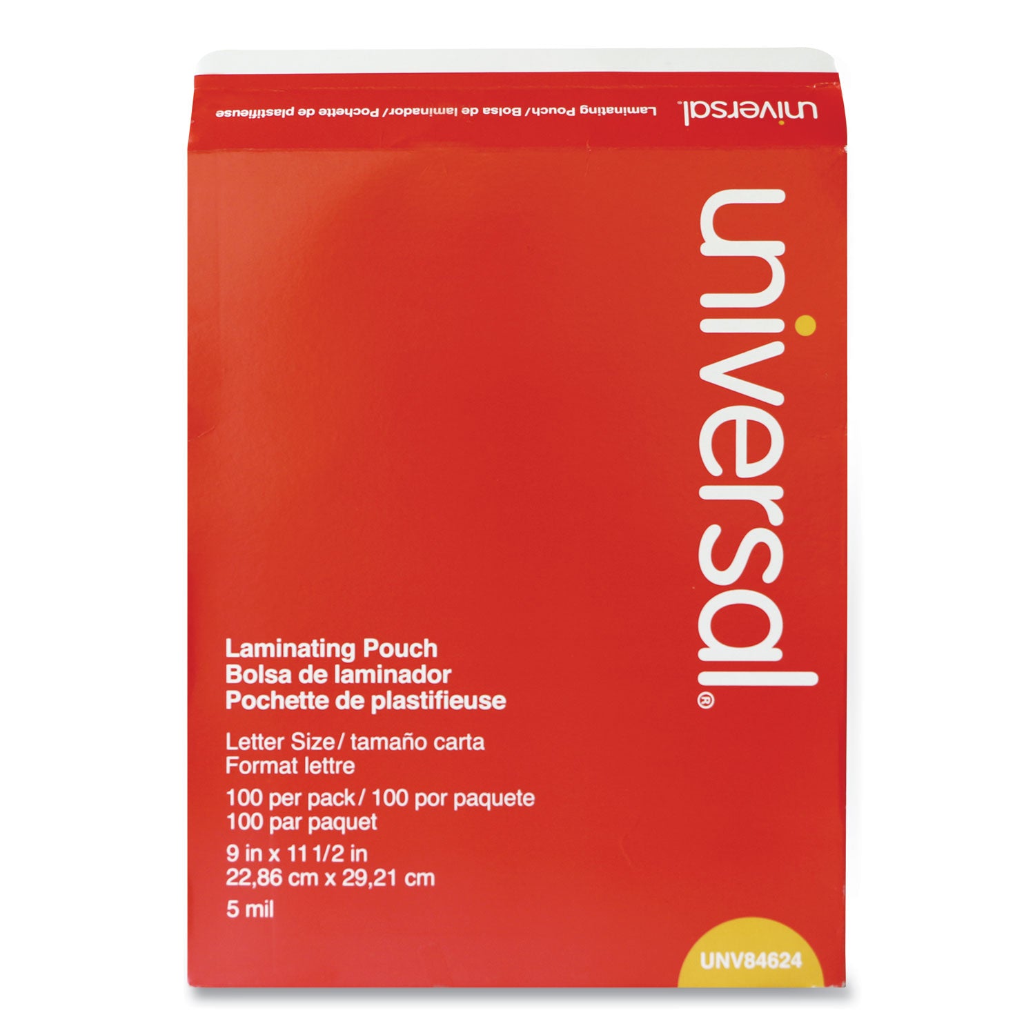 Universal Laminating Pouches, 5 mil, 9" x 11.5", Gloss Clear, 100/Pack (84624)