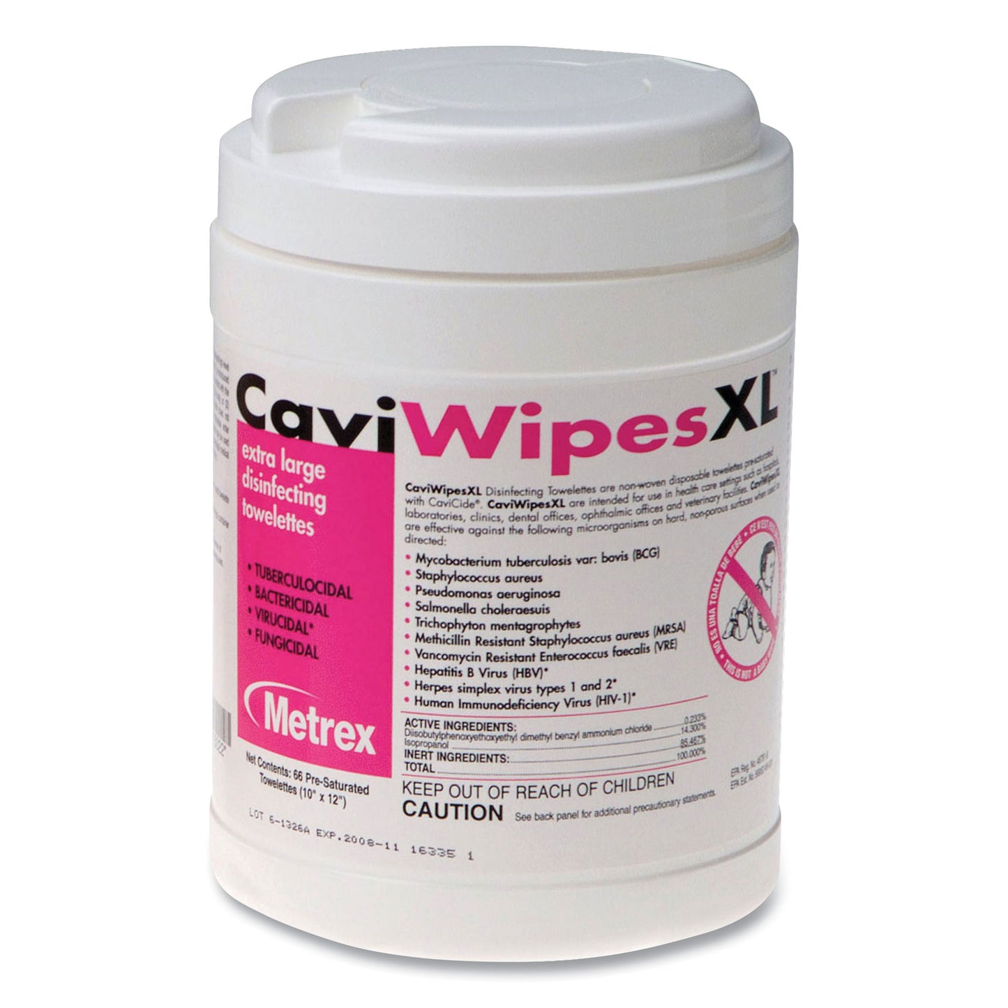 Caviwipes XL Disinfecting Towelettes, 10 x 12, Fragrance Free, White, 66 Wipes/Canister (MACW078150)