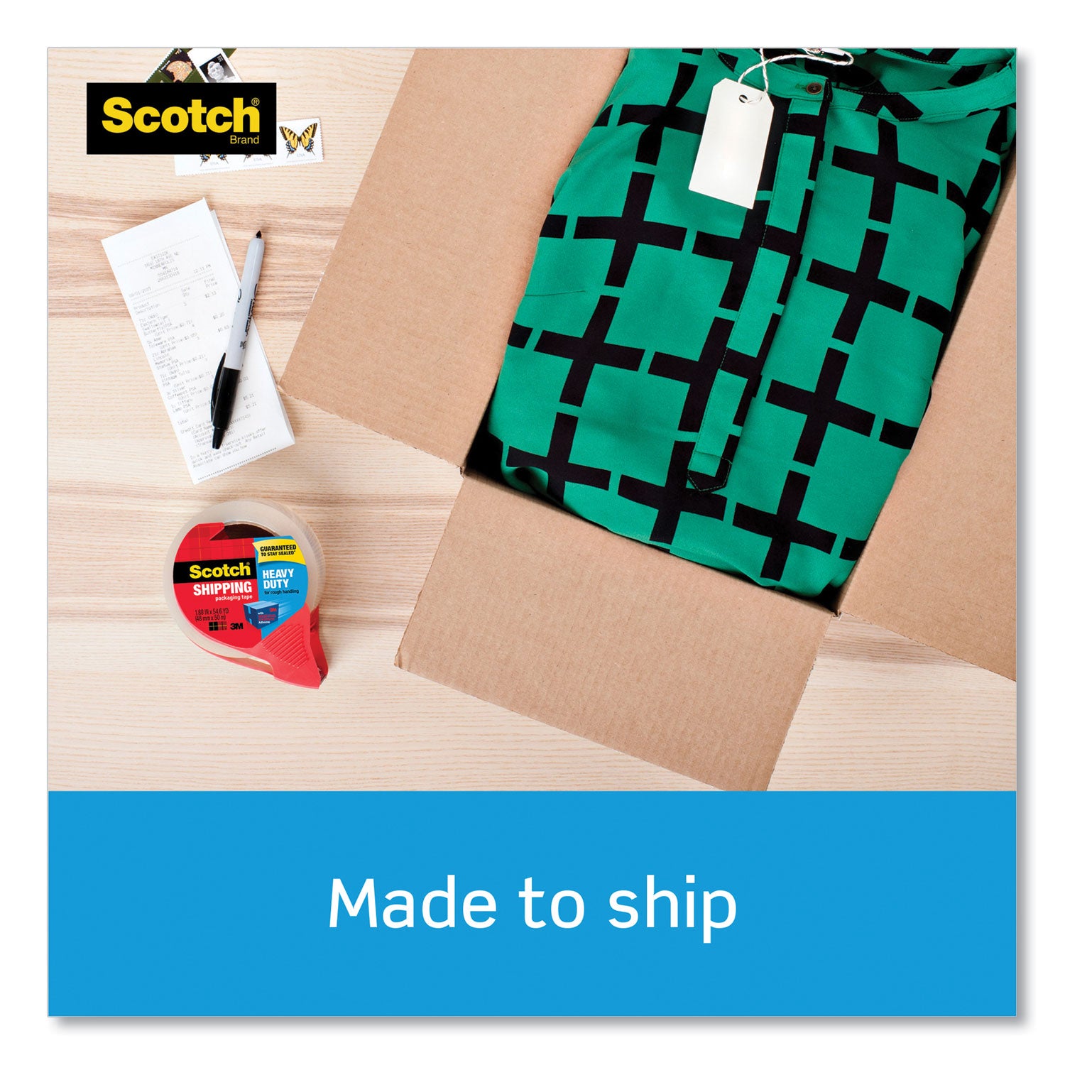 Scotch 3850 Heavy-Duty Packaging Tape with Dispenser, 3" Core, 1.88" x 54.6 yds, Clear, 1/Roll (3850RD)