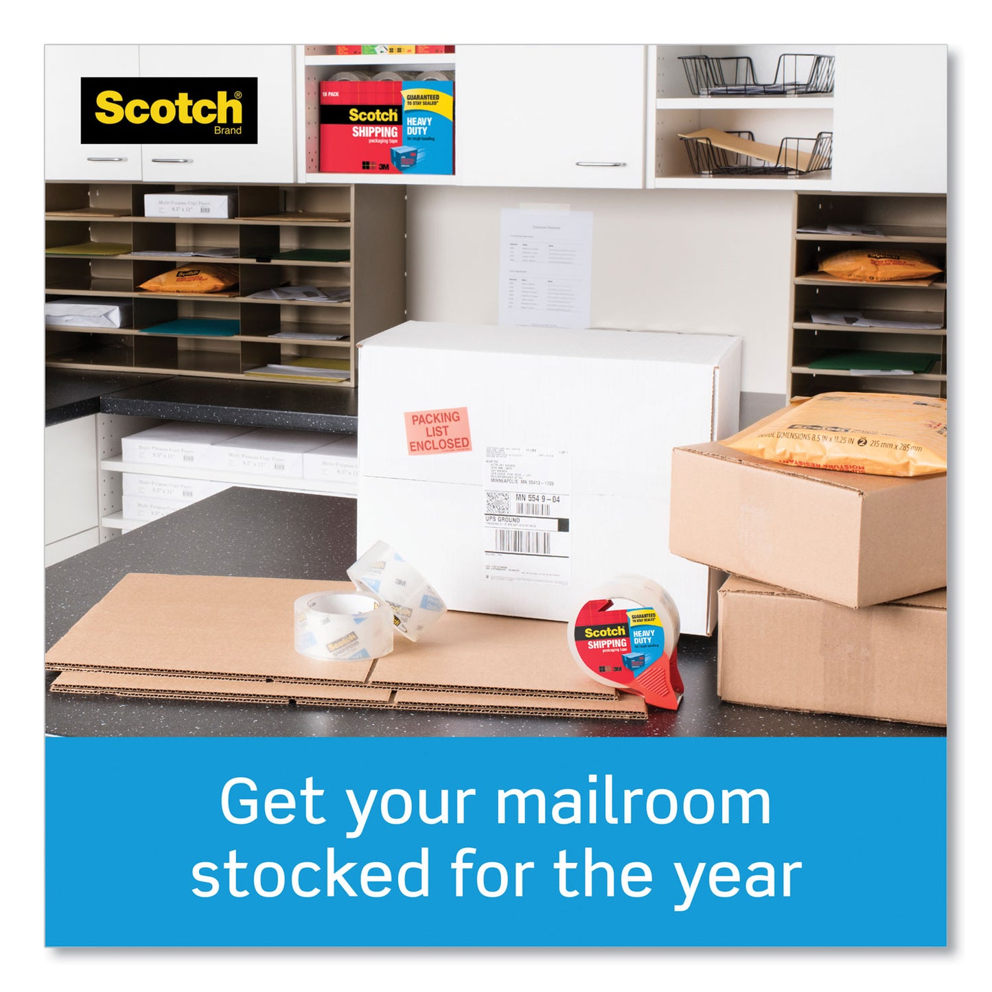 Scotch 3850 Heavy-Duty Packaging Tape with Dispenser, 3" Core, 1.88" x 54.6 yds, Clear, 1/Roll (3850RD)