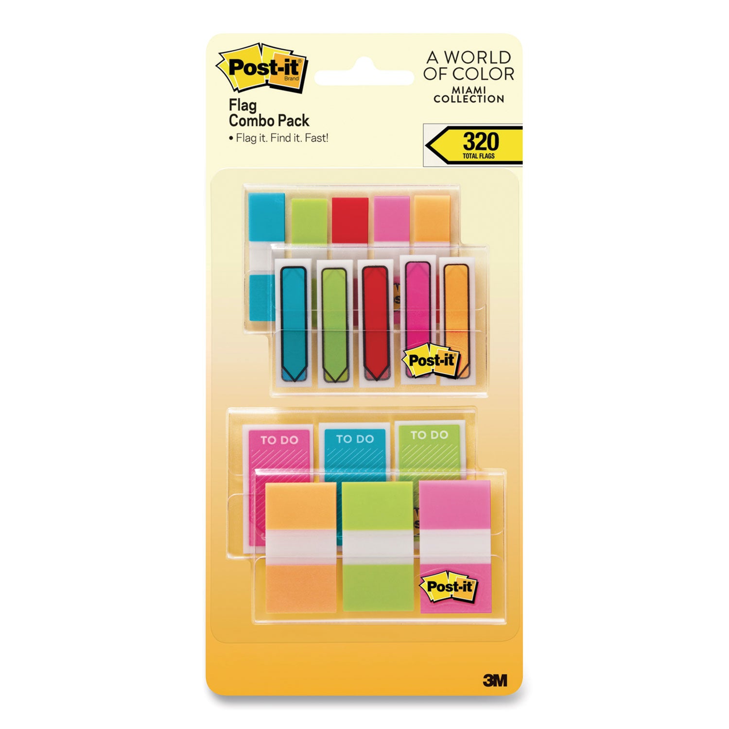 Post-it Standard and Arrow Flag Combo Pack, 0.47" and 0.94", Assorted Colors, 320/Pack (683XLM)