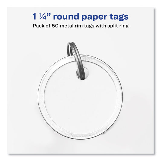 Avery Key Tags with Split Ring, 1.25" dia, White, 50/Pack (11025)