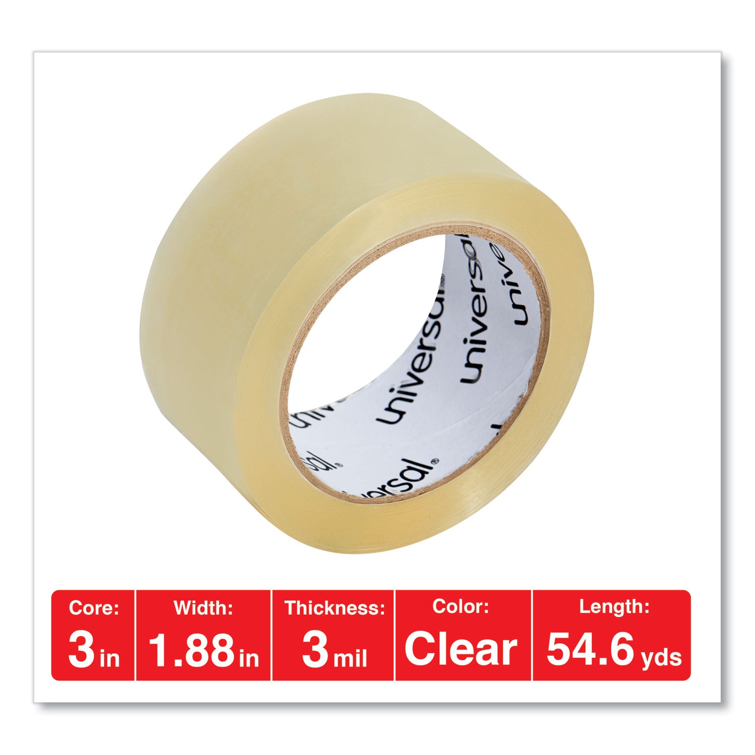 Universal Heavy-Duty Box Sealing Tape, 3" Core, 1.88" x 54.6 yds, Clear, 6/Pack (93000)