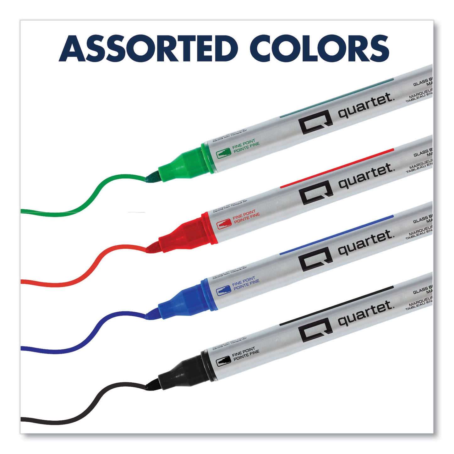 Quartet Premium Glass Board Dry Erase Marker, Fine Bullet Tip, Assorted Colors, 4/Pack (79555)