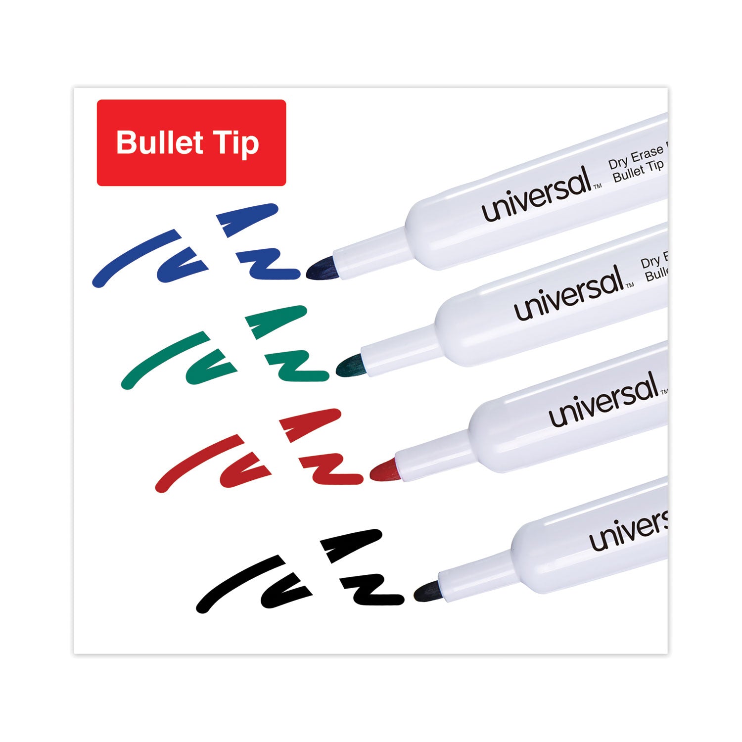 Universal Dry Erase Marker, Medium Bullet Tip, Assorted Colors, 4/Set (43680)