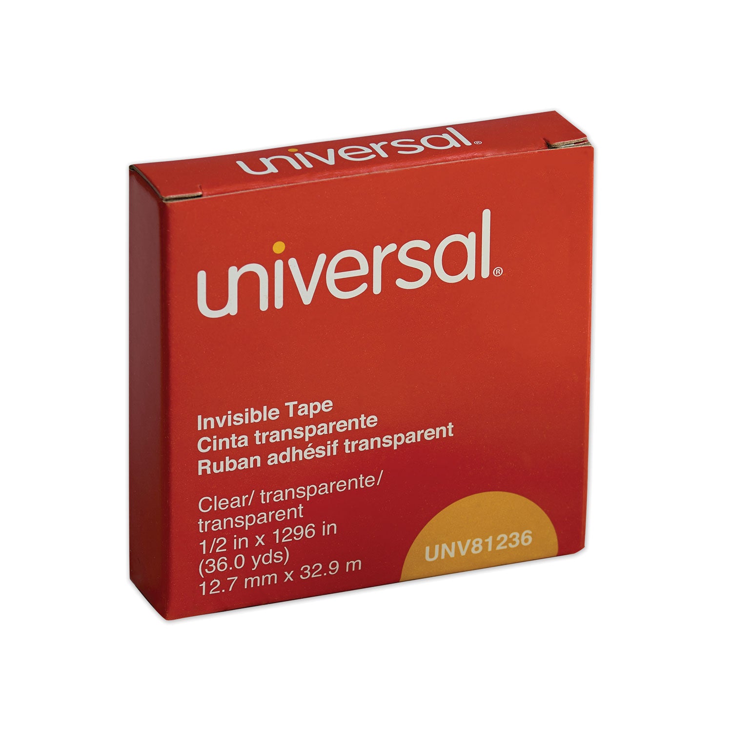 Universal Invisible Tape, 1" Core, 0.5" x 36 yds, Clear (81236)