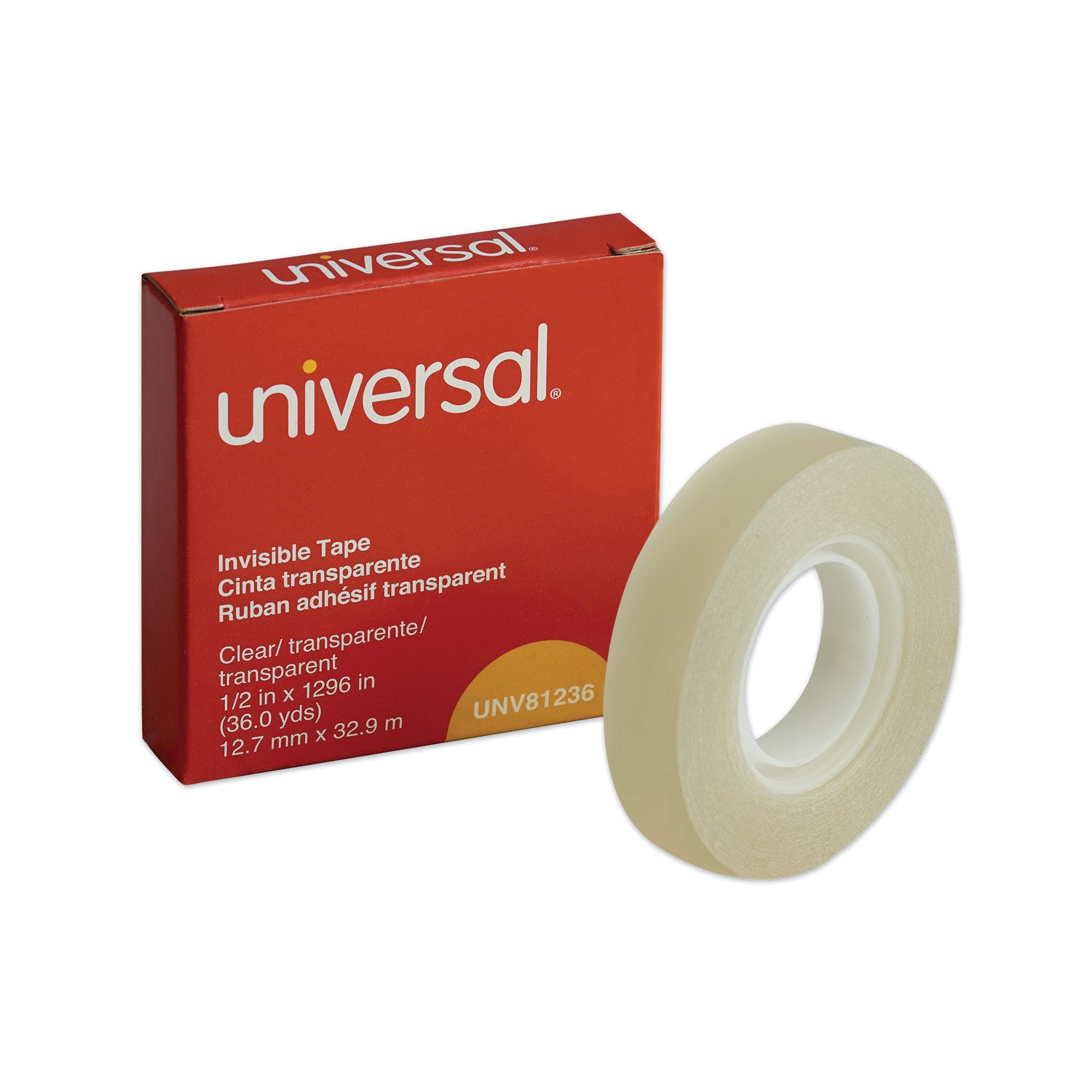 Universal Invisible Tape, 1" Core, 0.5" x 36 yds, Clear (81236)