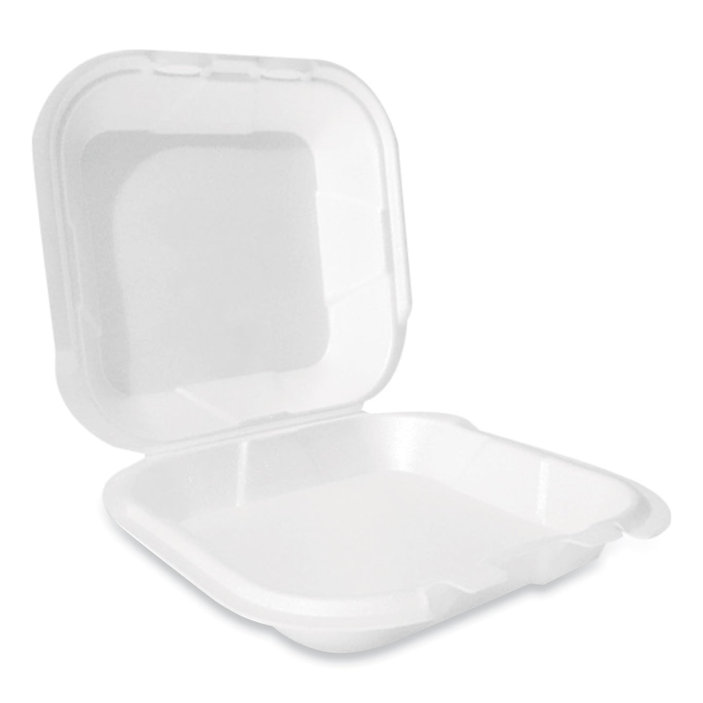 Plastifar Foam Hinged Lid Container, Secure Two Tab Latch, Poly Bag, 9 x 9 x 3, White, 100/Bag, 2 Bags/Carton (12095)