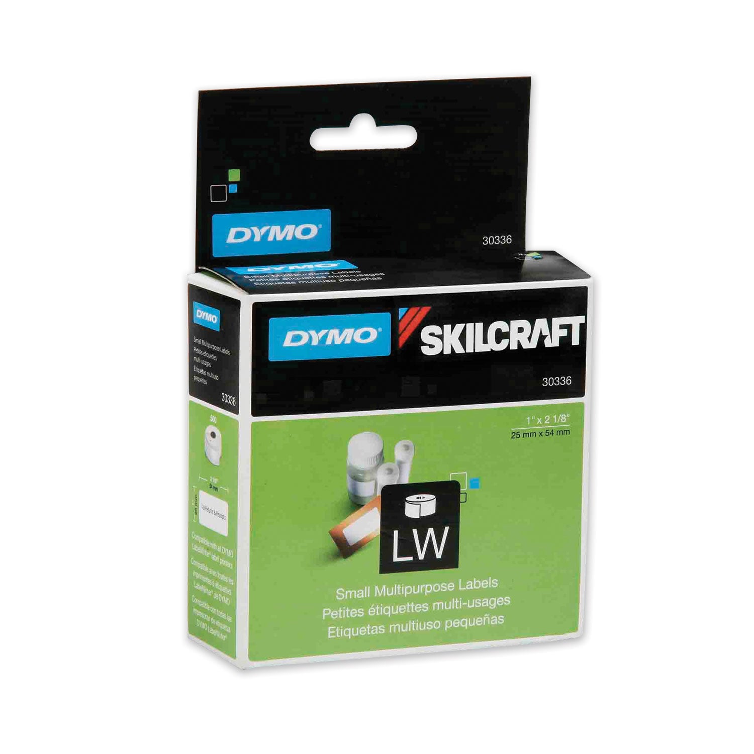 AbilityOne 7530016871407, SKILCRAFT Dymo LabelWriter Thermal Labels, Multipurpose/Barcode Labels, 1" x 2.13", Black on White, 500/Roll