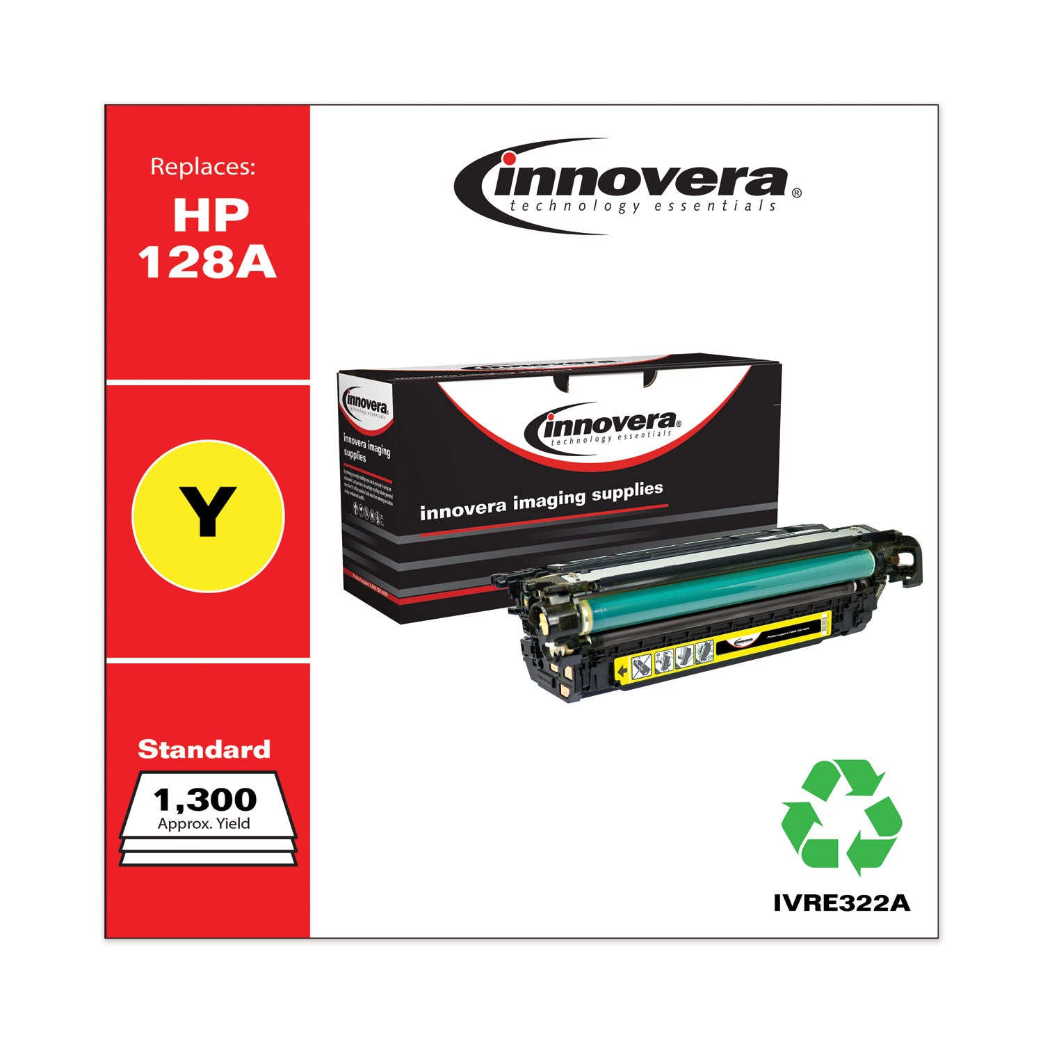 Innovera Remanufactured Yellow Toner, Replacement for 128A (CE322A), 1,300 Page-Yield