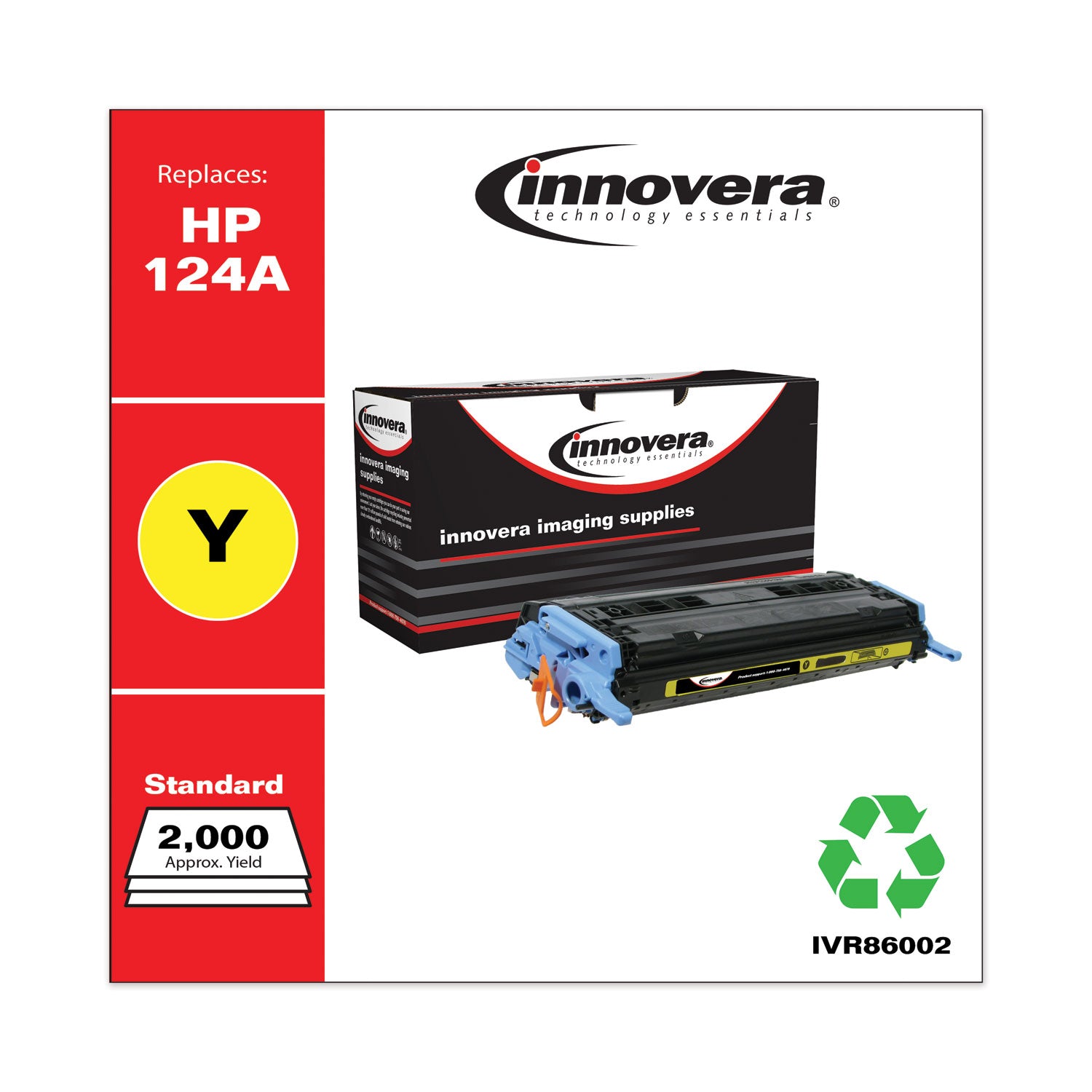 Innovera Remanufactured Yellow Toner, Replacement for 124A (Q6002A), 2,000 Page-Yield (86002)