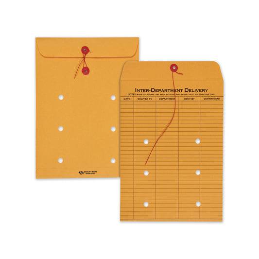 Quality Park Brown Kraft String/Button Interoffice Envelope, #90, One-Sided Five-Column Format, 31-Entries, 9 x 12, Brown Kraft, 100/CT (63462)