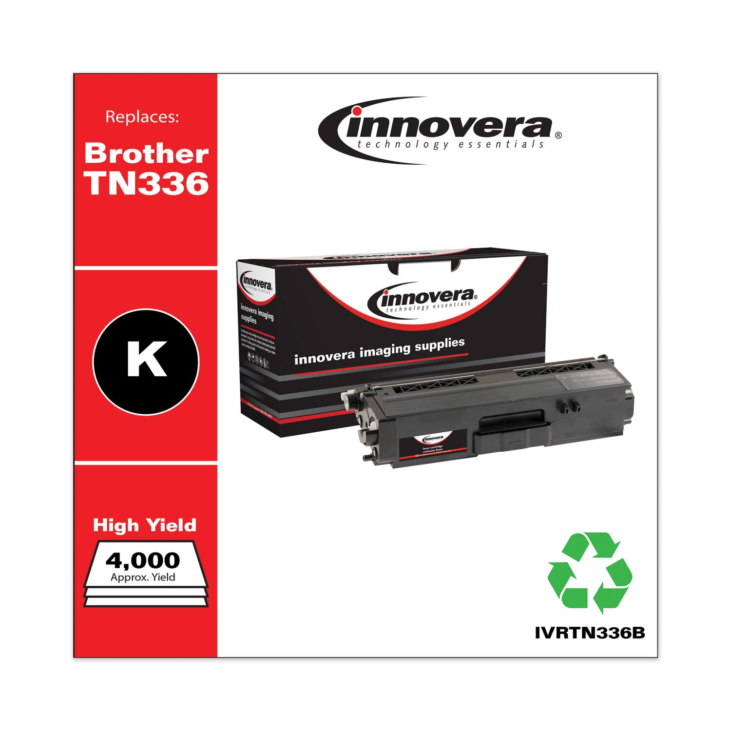 Innovera Remanufactured Black High-Yield Toner, Replacement for TN336BK, 4,000 Page-Yield