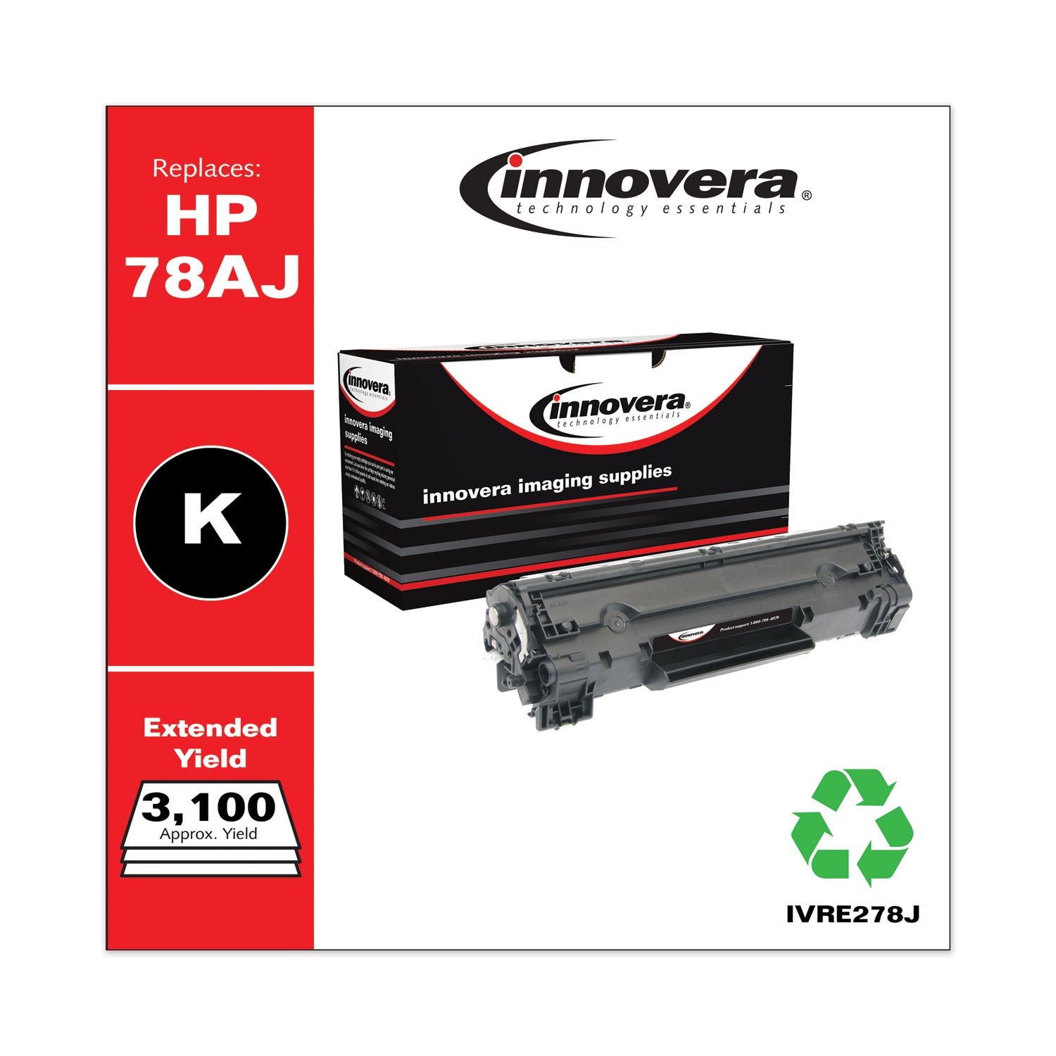 Innovera Remanufactured Black Extended-Yield Toner, Replacement for 78A (CE278AJ), 3,100 Page-Yield (E278J)