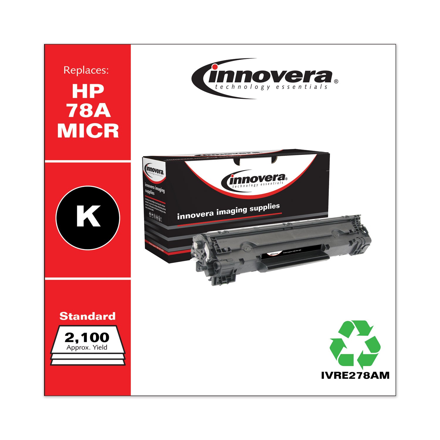 Innovera Remanufactured Black MICR Toner, Replacement for 78AM (CE278AM), 2,100 Page-Yield