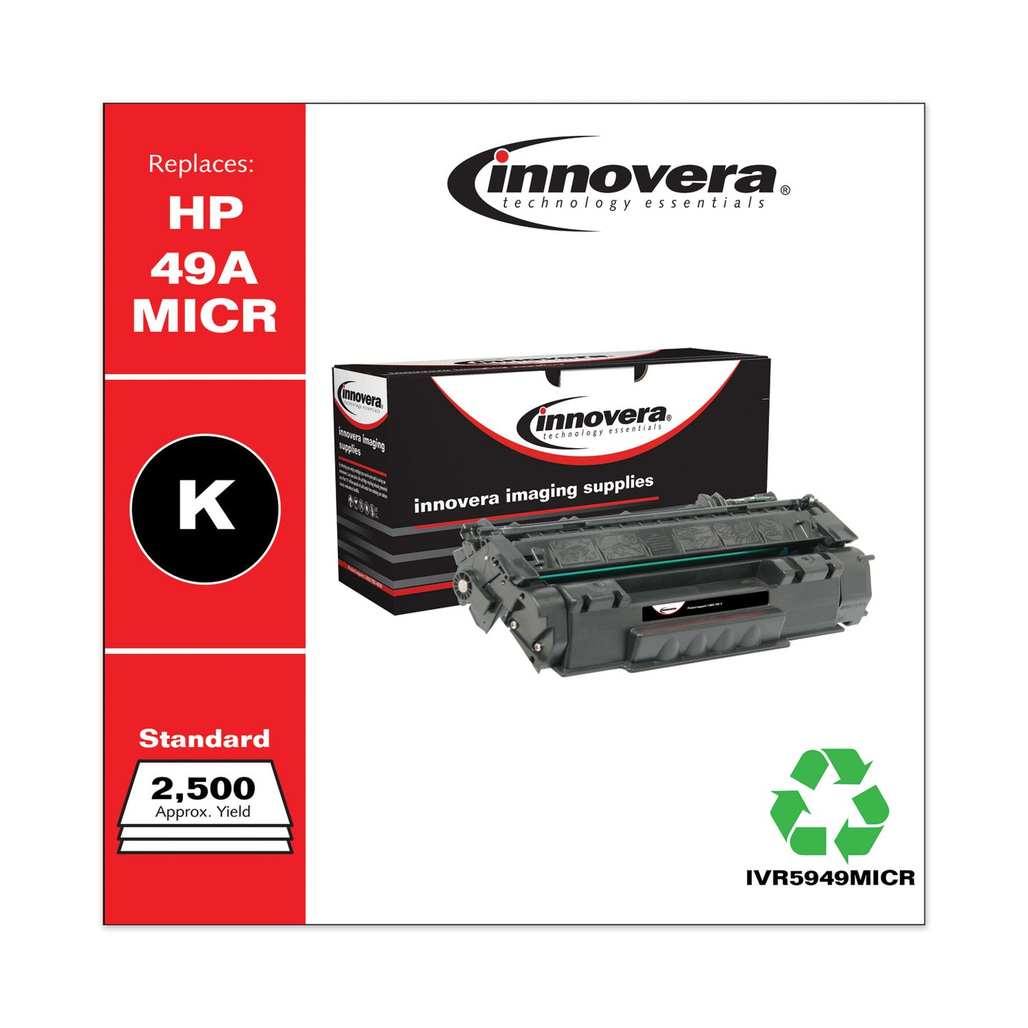 Innovera Remanufactured Black MICR Toner, Replacement for 49AM (Q5949AM), 2,500 Page-Yield (5949MICR)