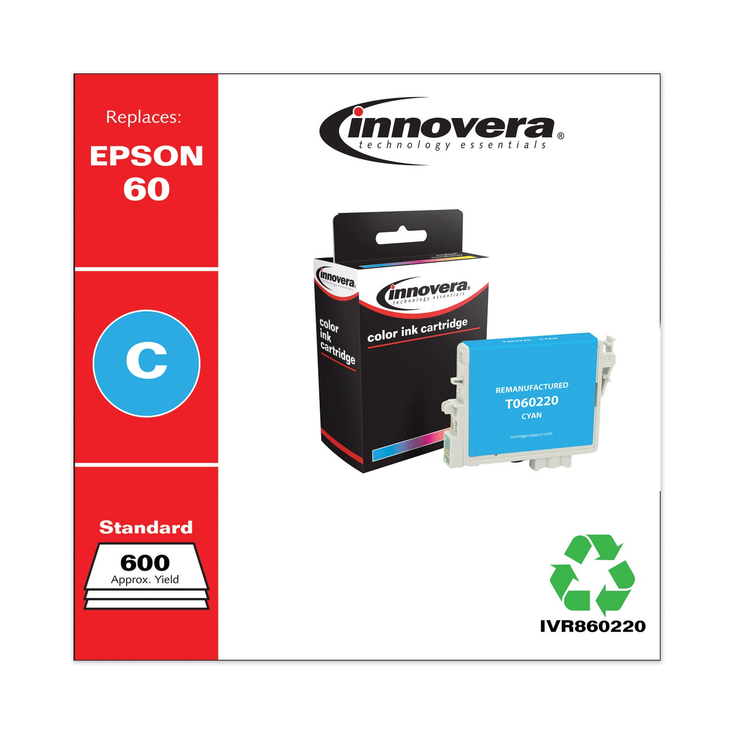 Innovera Remanufactured Cyan Ink, Replacement for 60 (T060220), 600 Page-Yield (860220)